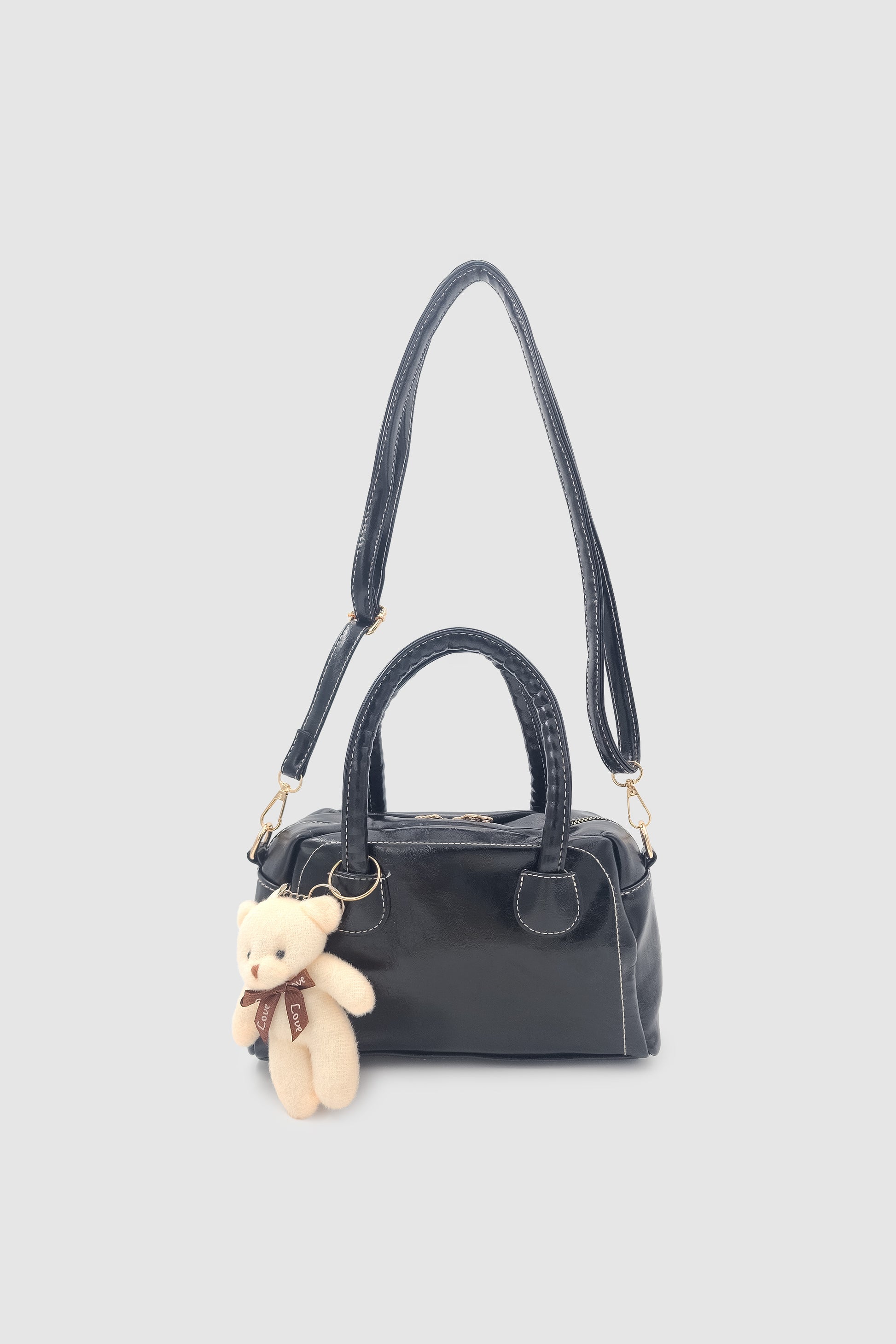 Suera Ayıcık Charmlı Günlük Mini Tote Çapraz Askılı El ve Kol Çantası Siyah