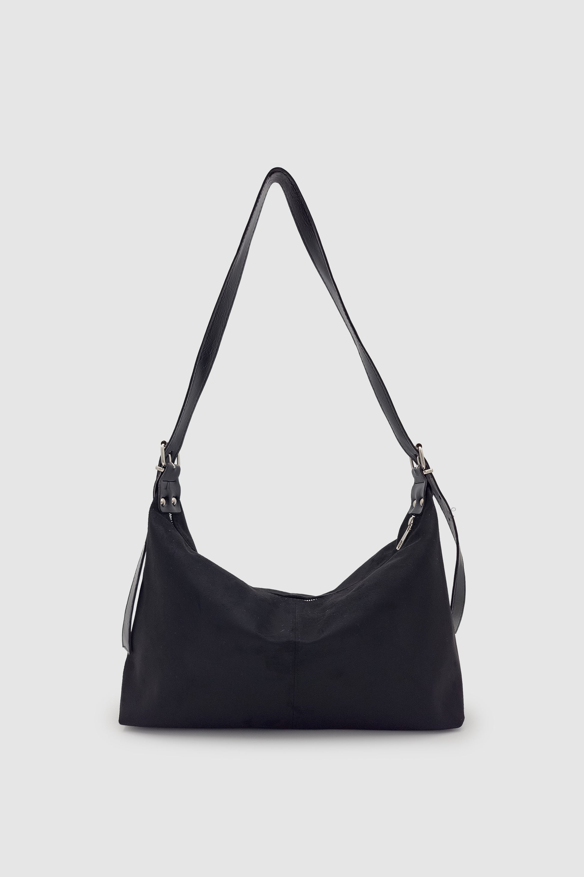 Suroa Ayarlanabilir Askılı Yumuşak Formlu Süet Hobo Kadın El, Kol ve Omuz Çantası Siyah