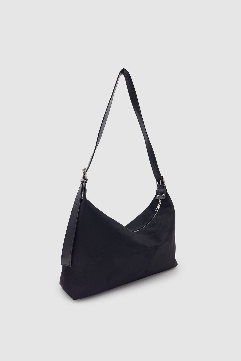 Suroa Ayarlanabilir Askılı Yumuşak Formlu Süet Hobo Kadın El, Kol ve Omuz Çantası Siyah