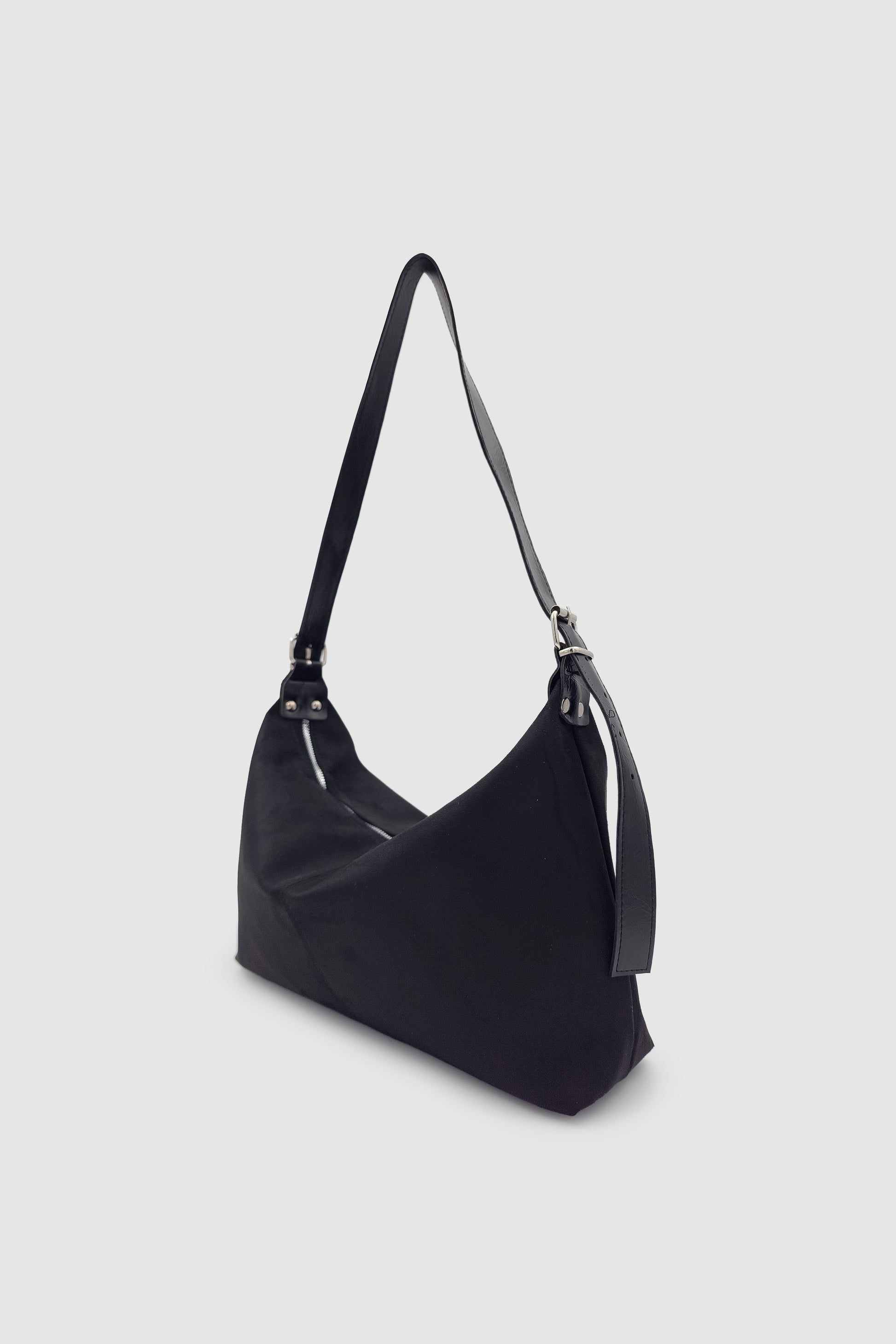 Suroa Ayarlanabilir Askılı Yumuşak Formlu Süet Hobo Kadın El, Kol ve Omuz Çantası Siyah