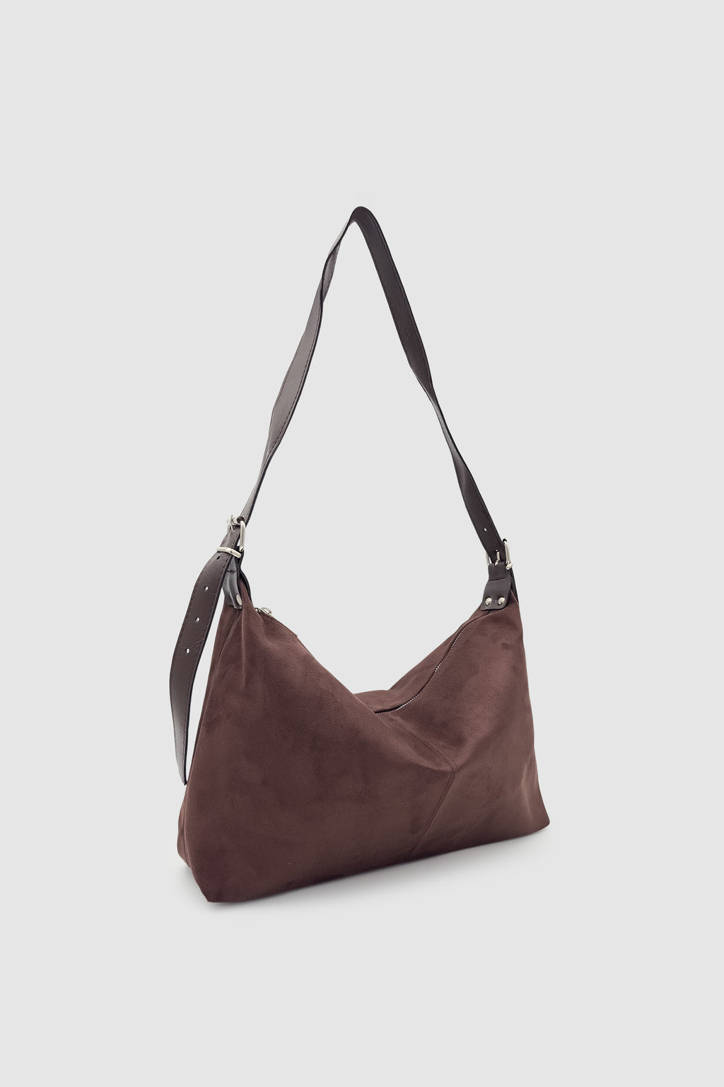 Suroa Ayarlanabilir Askılı Yumuşak Formlu Süet Hobo Kadın El, Kol ve Omuz Çantası Acı Kahve