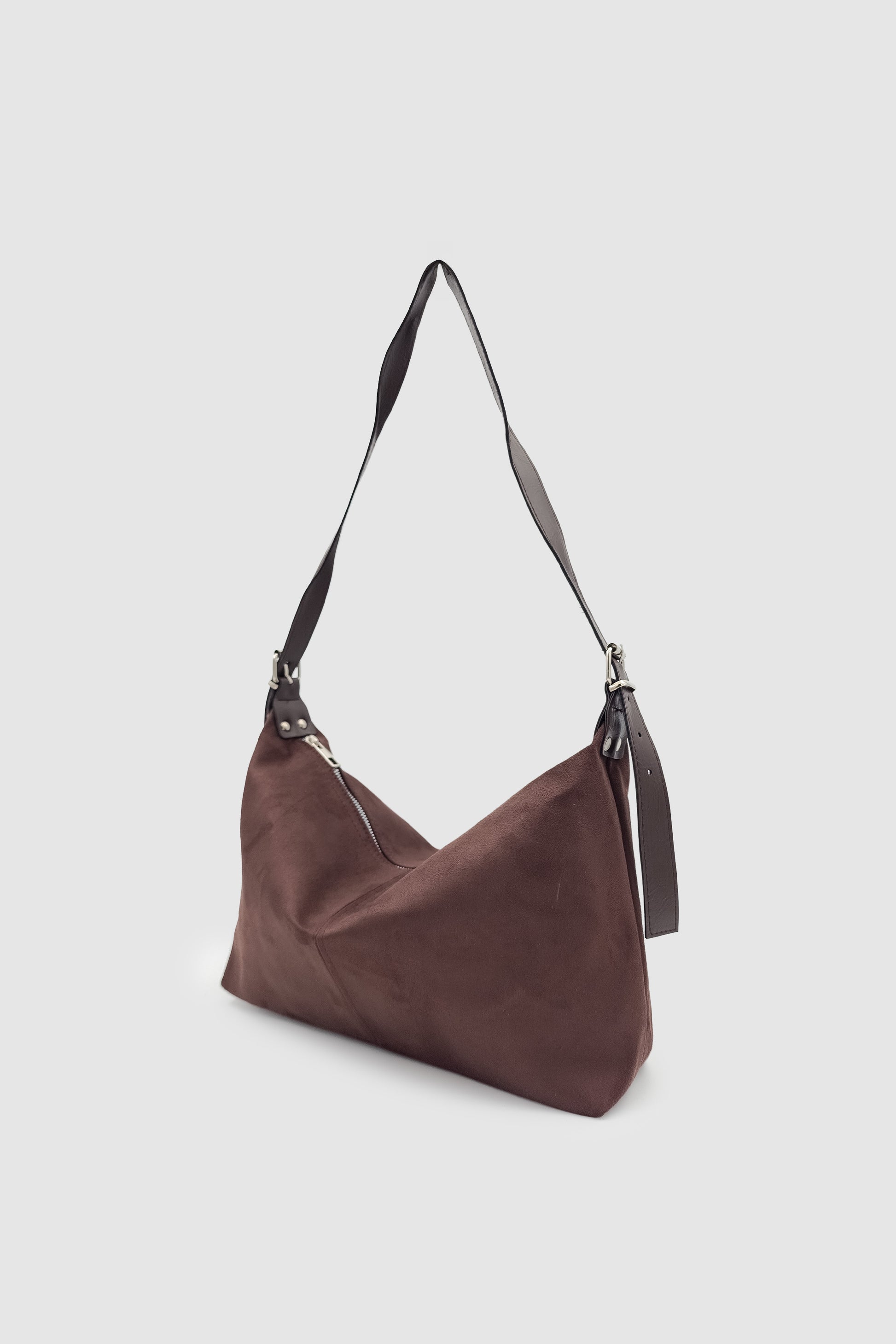 Suroa Ayarlanabilir Askılı Yumuşak Formlu Süet Hobo Kadın El, Kol ve Omuz Çantası Acı Kahve