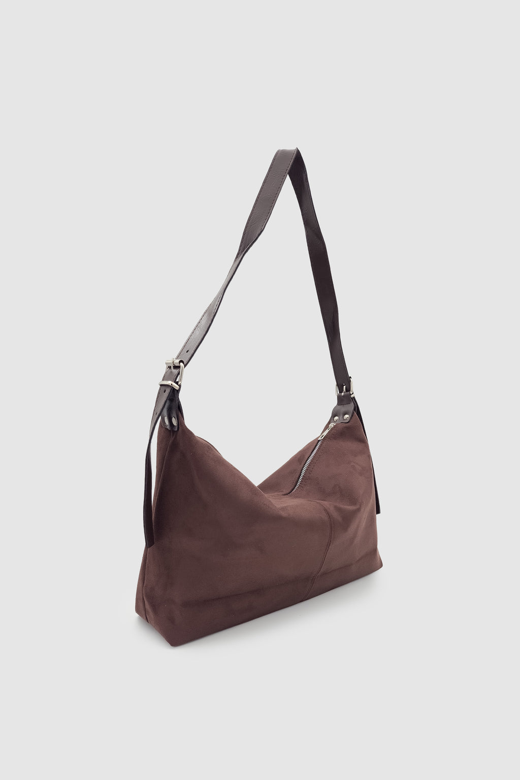 Suroa Ayarlanabilir Askılı Yumuşak Formlu Süet Hobo Kadın El, Kol ve Omuz Çantası Acı Kahve