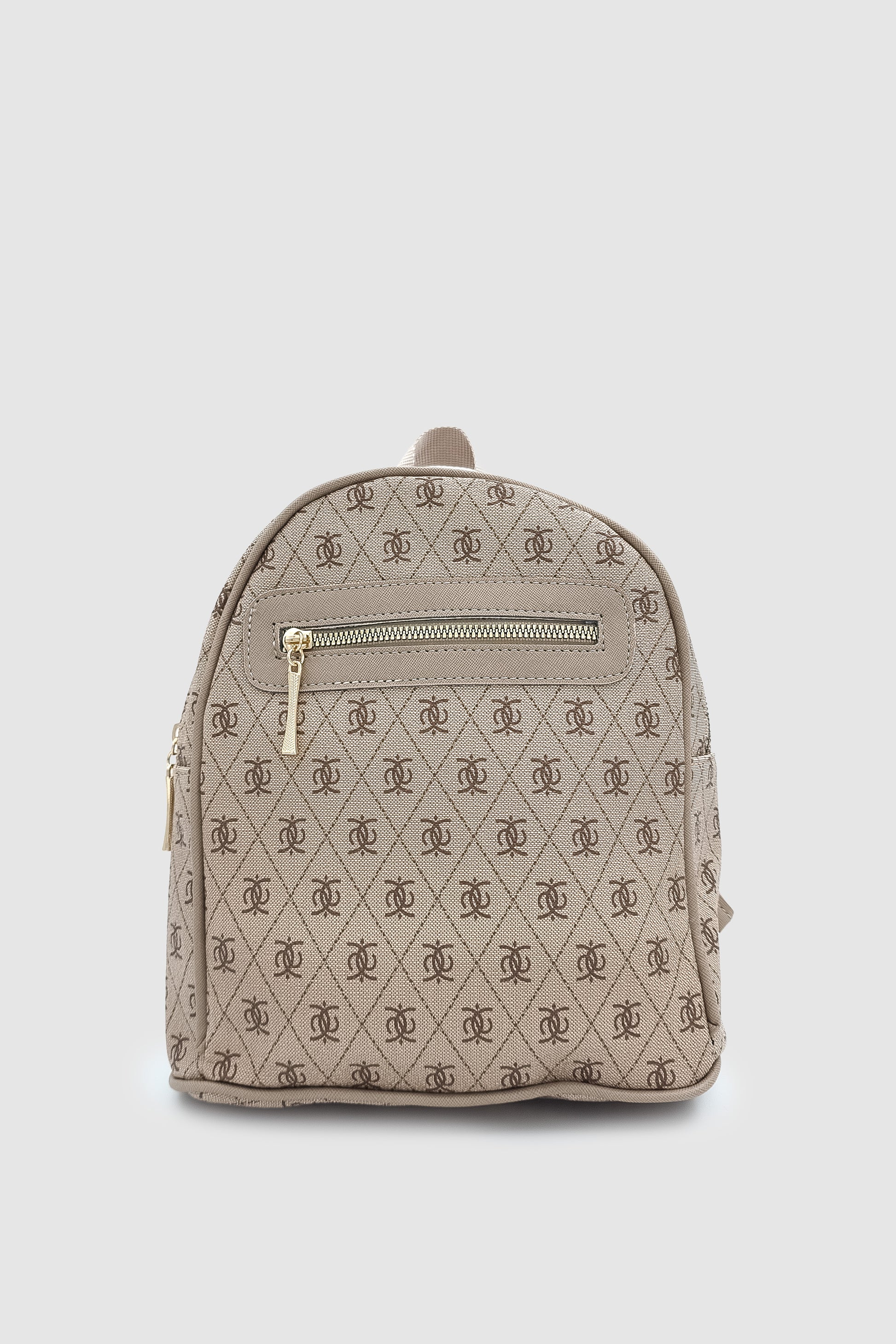 Synor Fermuarlı Dış Bölmeli Monogram Mini Sırt Çantası Vizon