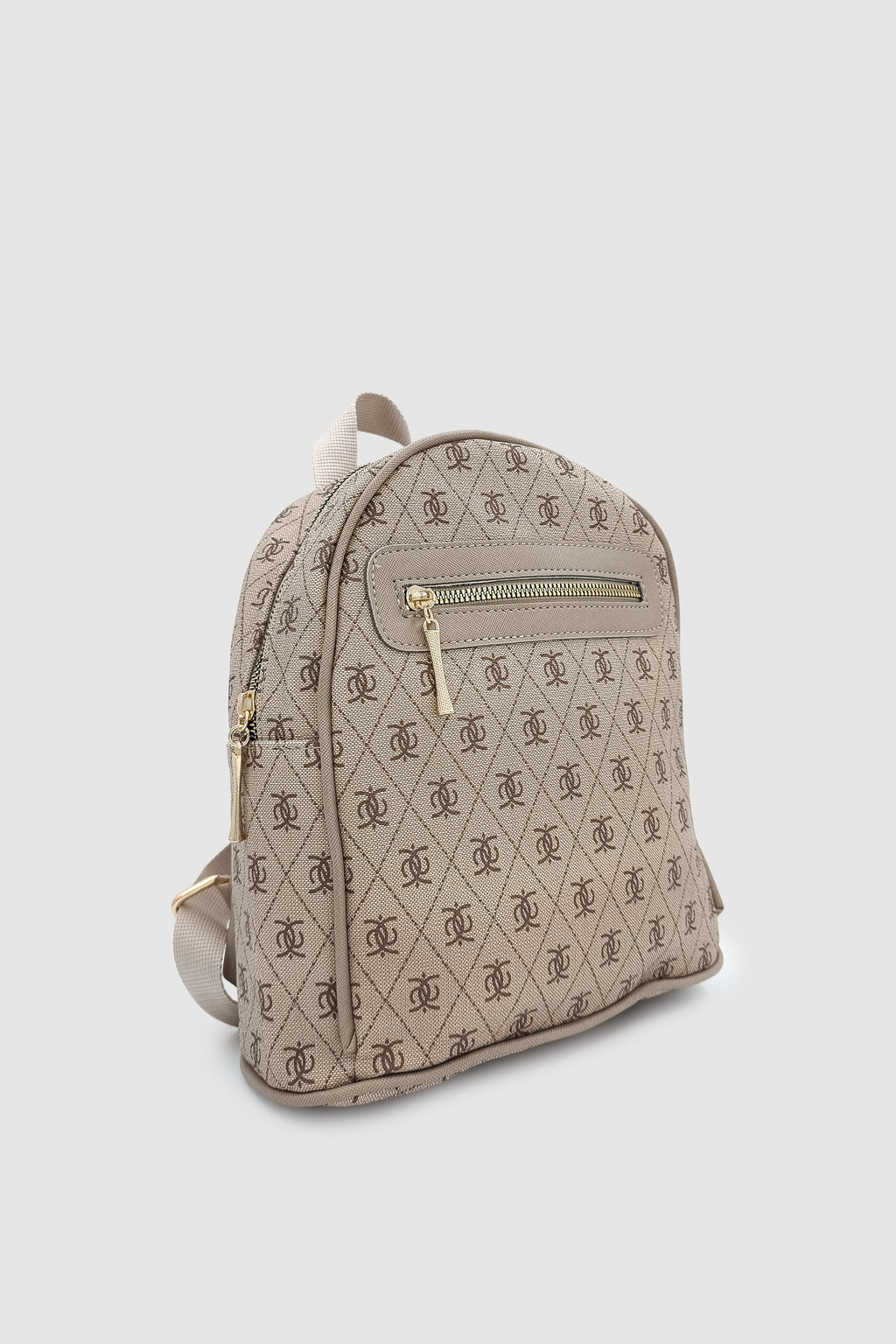 Synor Fermuarlı Dış Bölmeli Monogram Mini Sırt Çantası Vizon