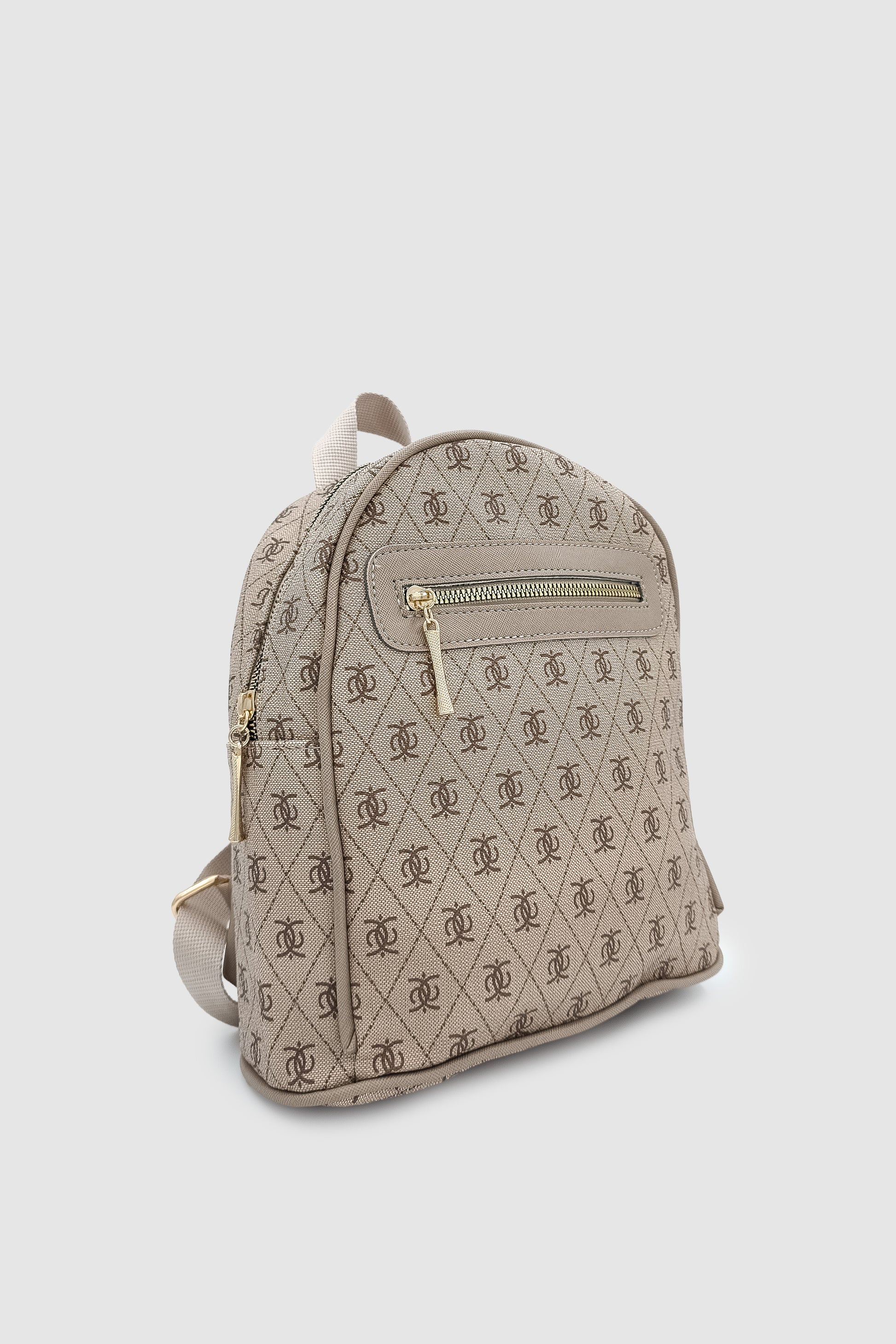Synor Fermuarlı Dış Bölmeli Monogram Mini Sırt Çantası Vizon