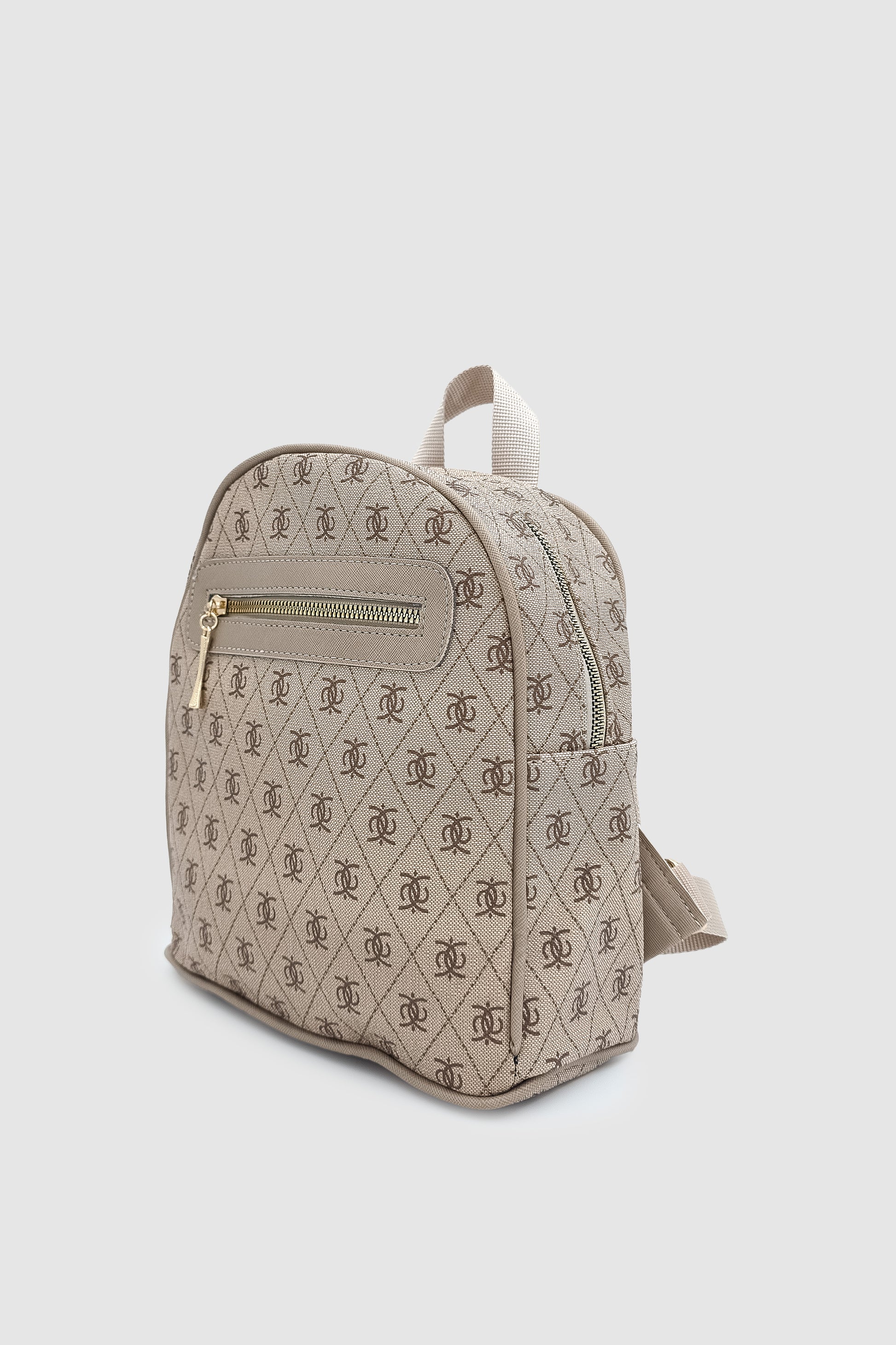 Synor Fermuarlı Dış Bölmeli Monogram Mini Sırt Çantası Vizon