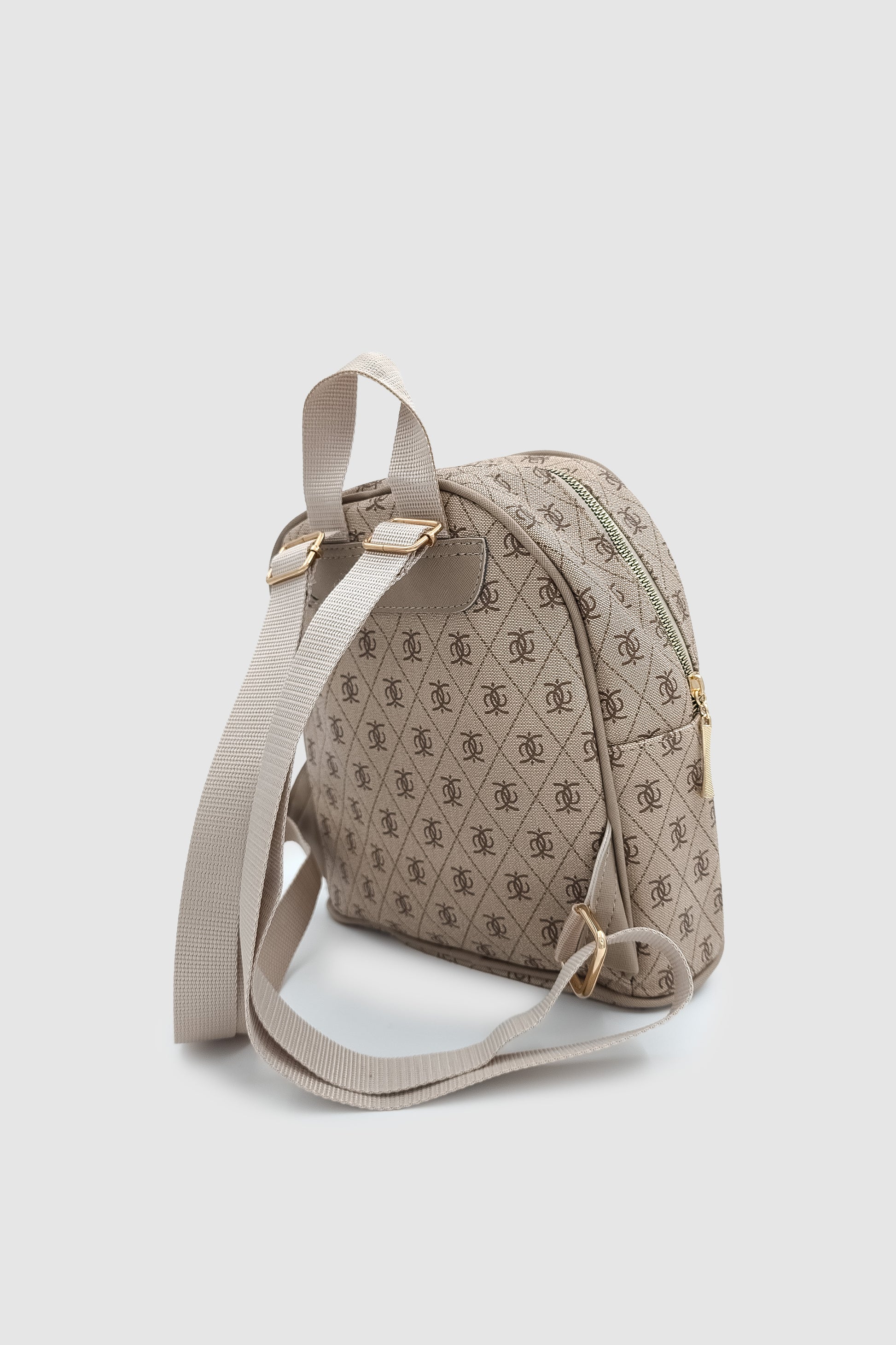 Synor Fermuarlı Dış Bölmeli Monogram Mini Sırt Çantası Vizon