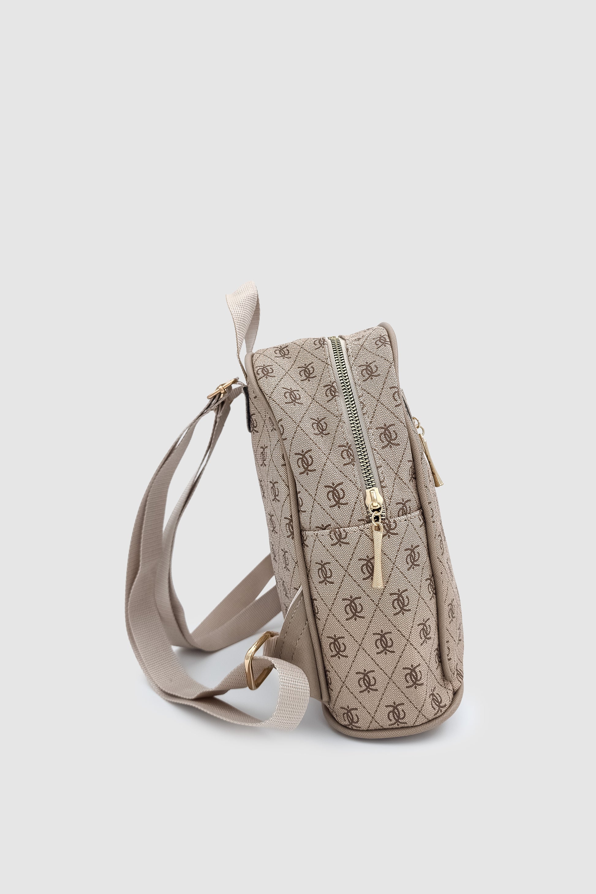 Synor Fermuarlı Dış Bölmeli Monogram Mini Sırt Çantası Vizon