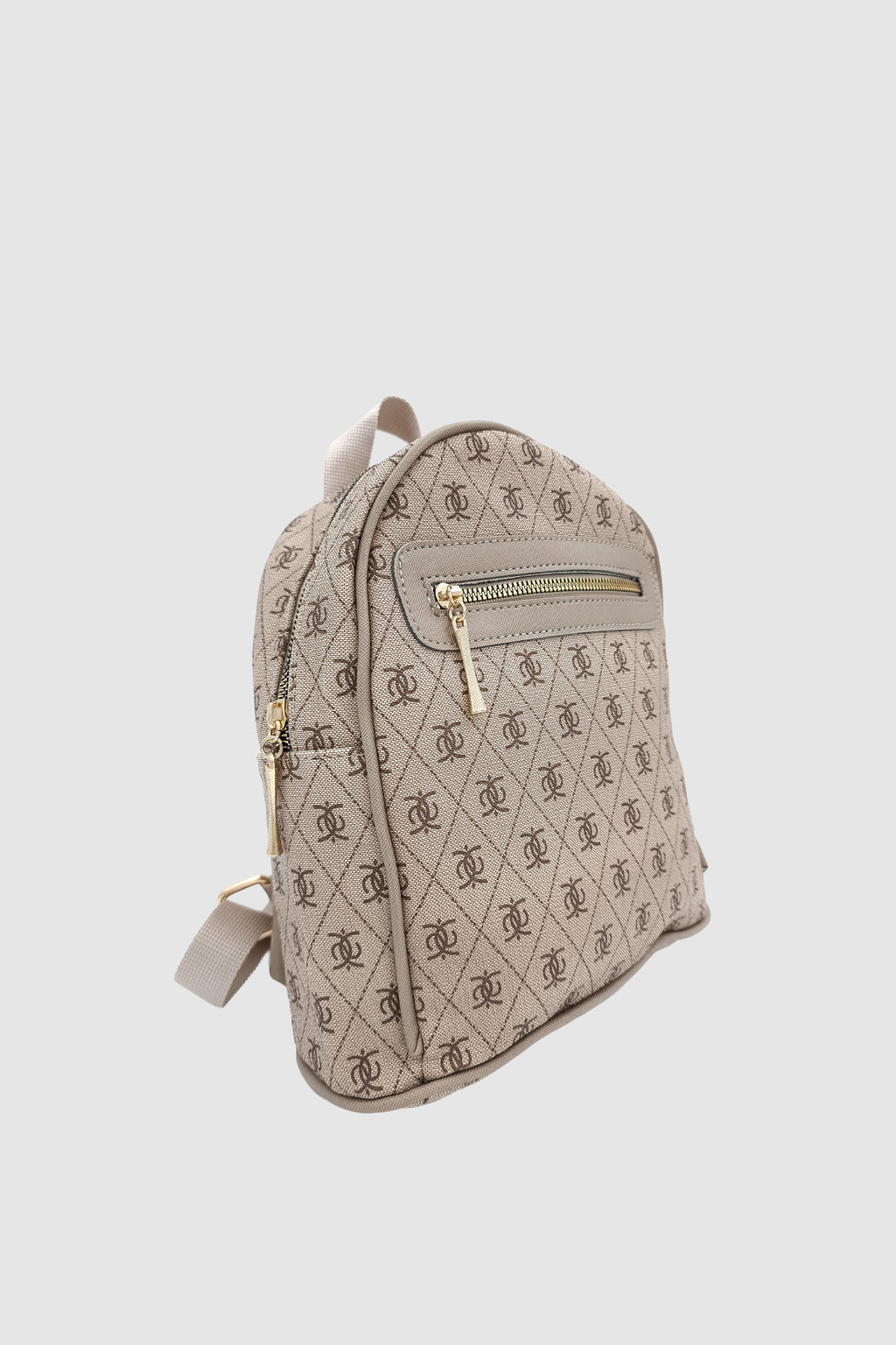 Synor Fermuarlı Dış Bölmeli Monogram Mini Sırt Çantası Vizon