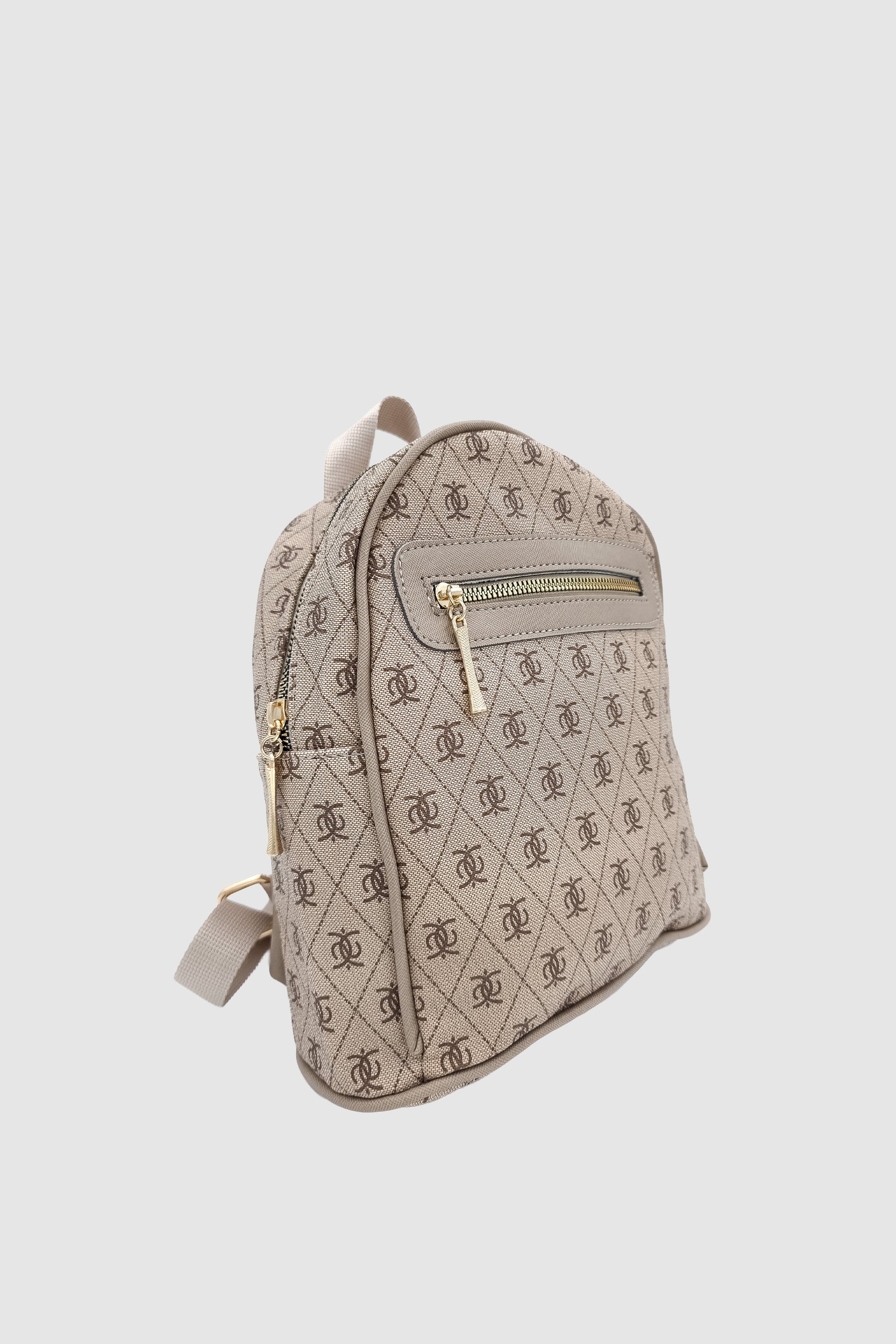 Synor Fermuarlı Dış Bölmeli Monogram Mini Sırt Çantası Vizon