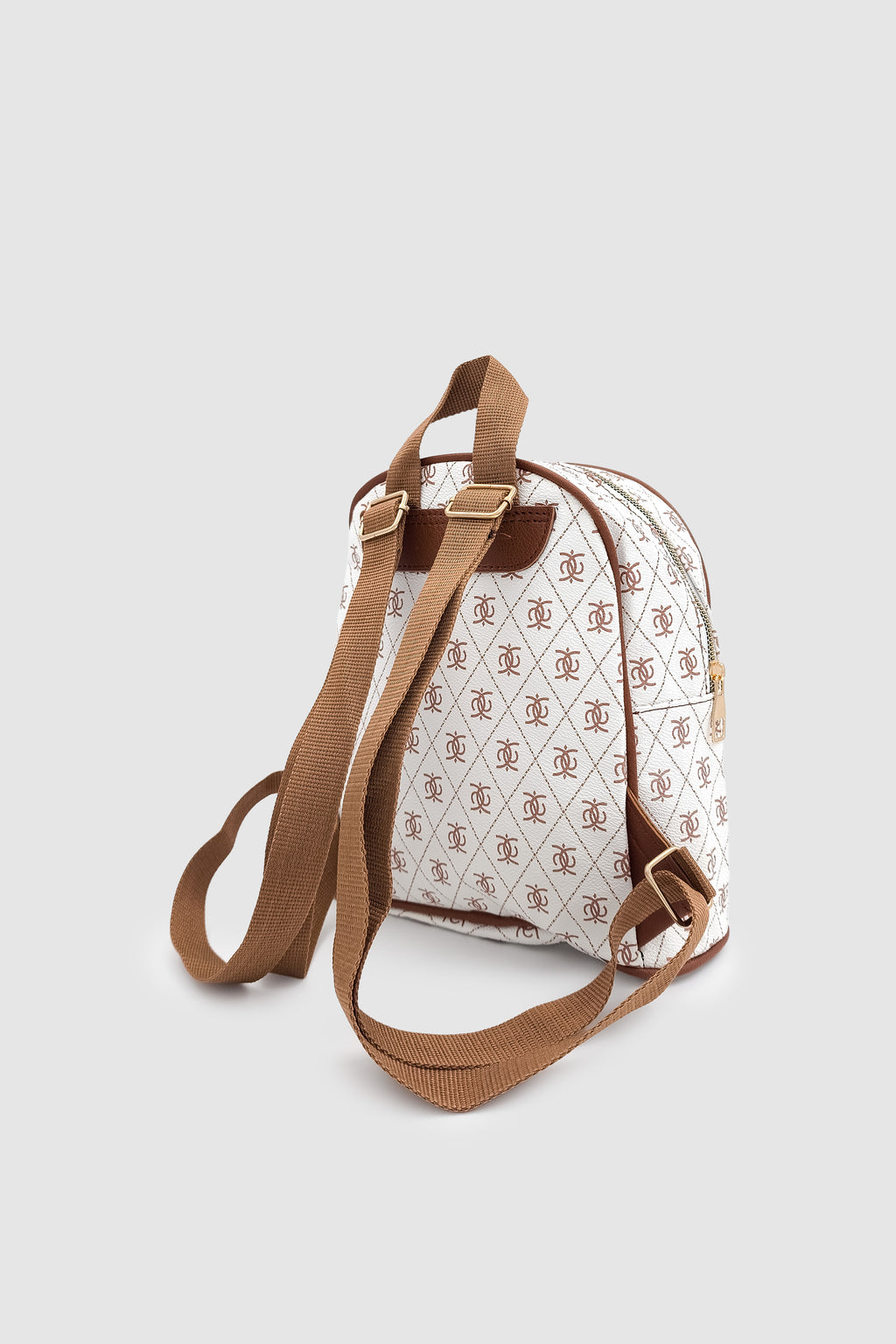 Synor Fermuarlı Dış Bölmeli Monogram Mini Sırt Çantası Beyaz