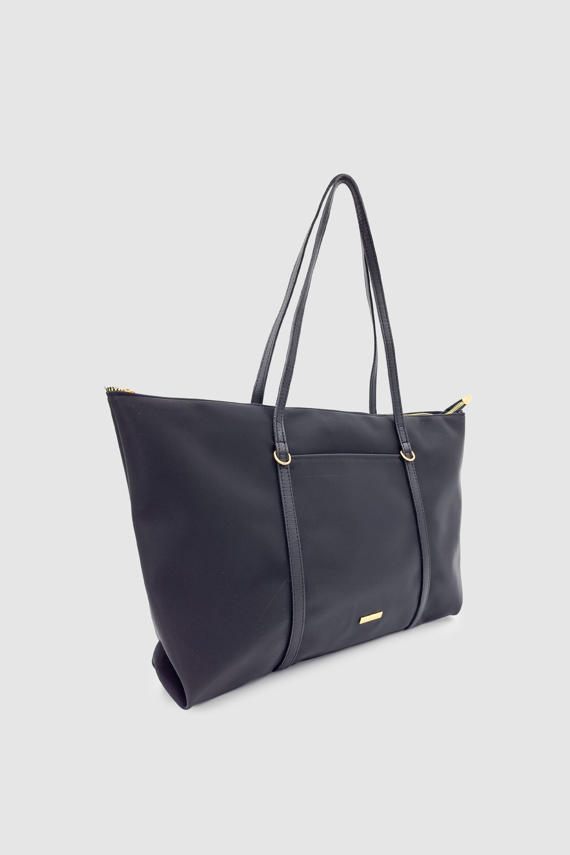 Velie Paraşüt Kumaş Şeritli Shopper Çanta Siyah
