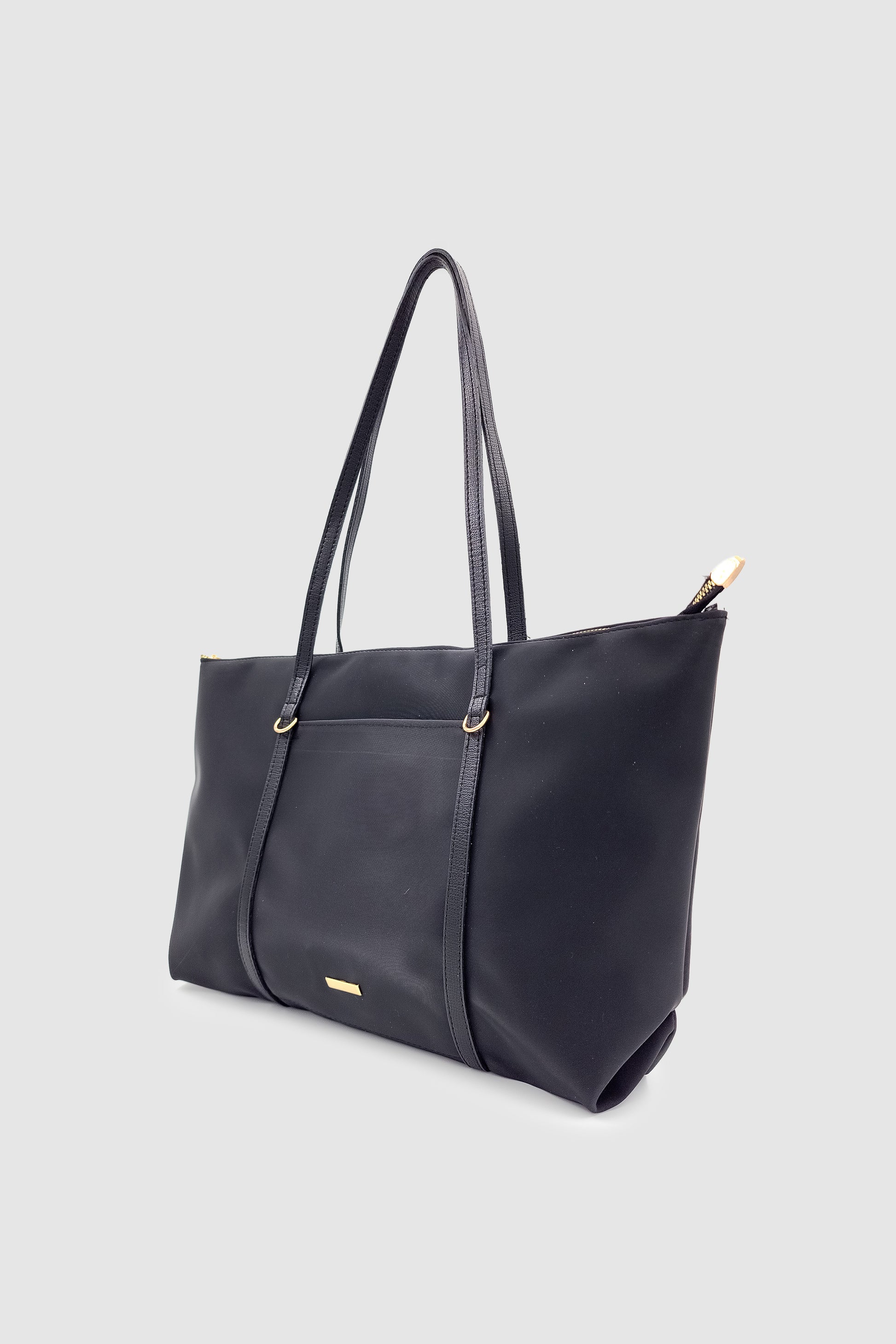 Velie Paraşüt Kumaş Şeritli Shopper Çanta Siyah