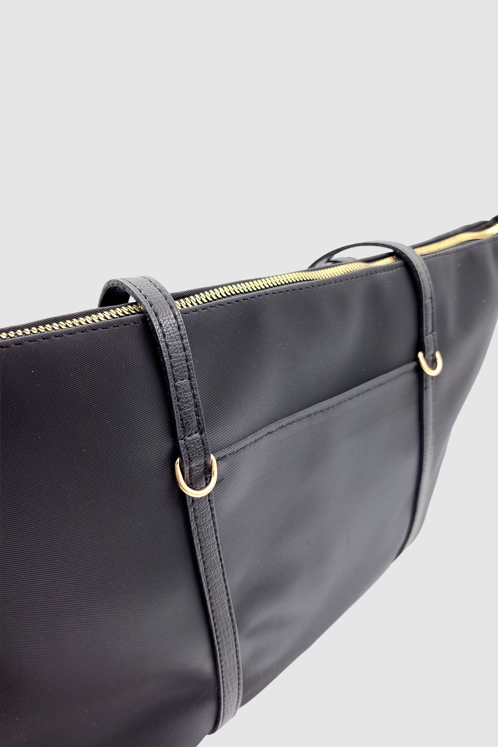 Velie Paraşüt Kumaş Şeritli Shopper Çanta Siyah