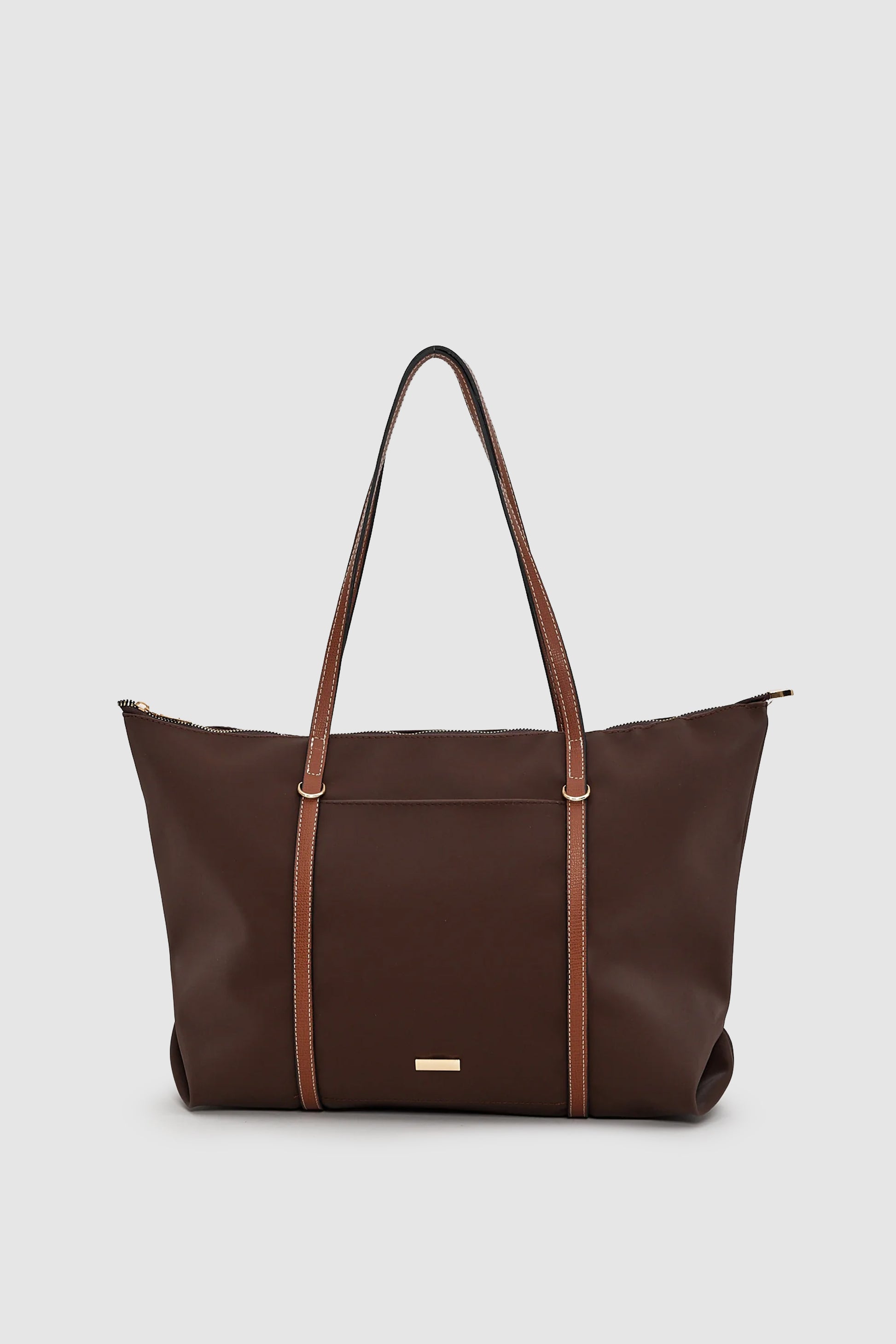 Velie Paraşüt Kumaş Şeritli Shopper Çanta Acı Kahve-Taba