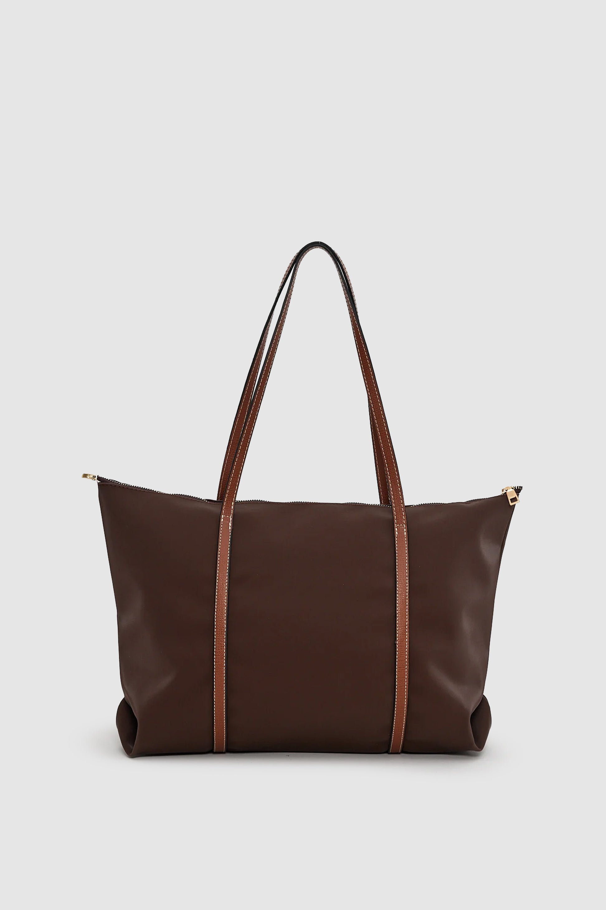 Velie Paraşüt Kumaş Şeritli Shopper Çanta Acı Kahve-Taba
