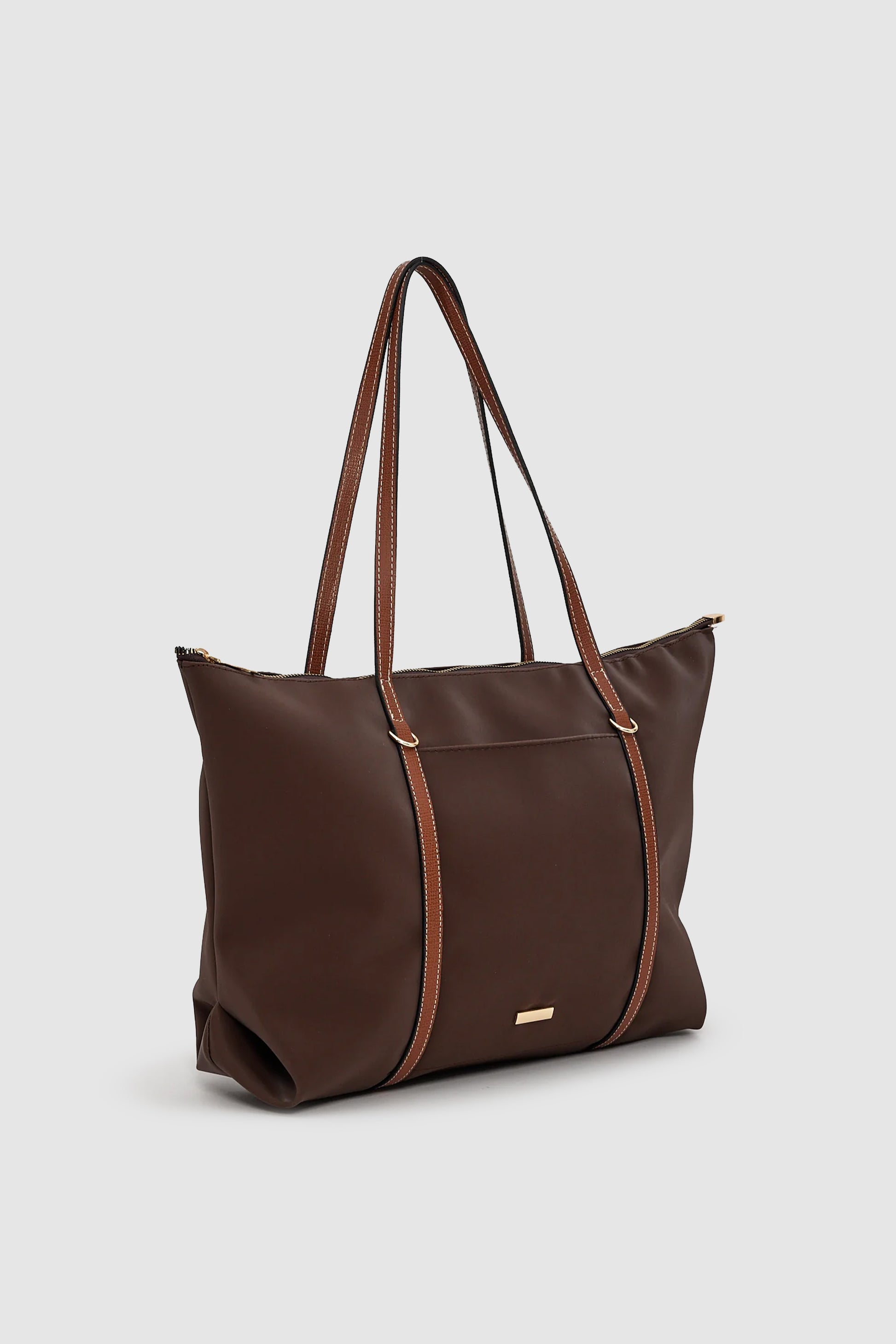 Velie Paraşüt Kumaş Şeritli Shopper Çanta Acı Kahve-Taba