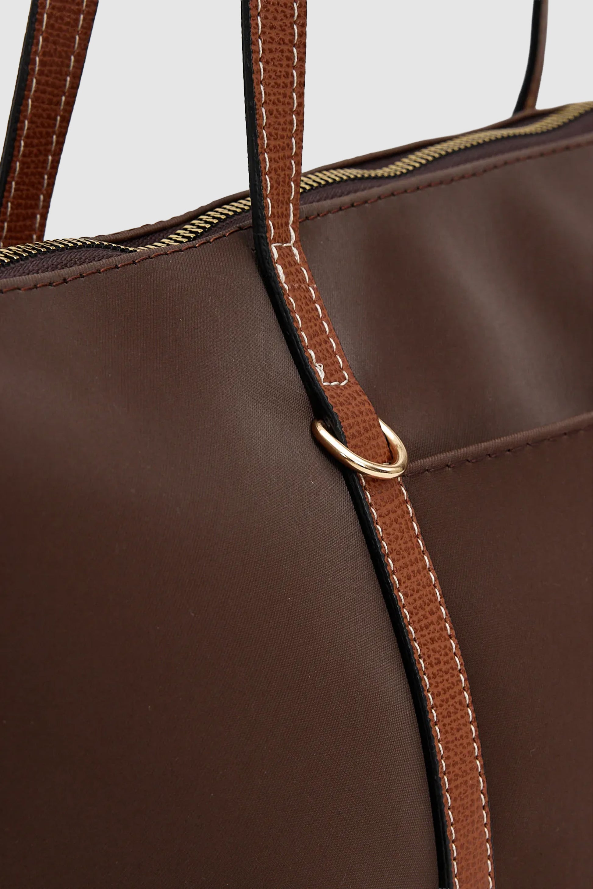 Velie Paraşüt Kumaş Şeritli Shopper Çanta Acı Kahve-Taba