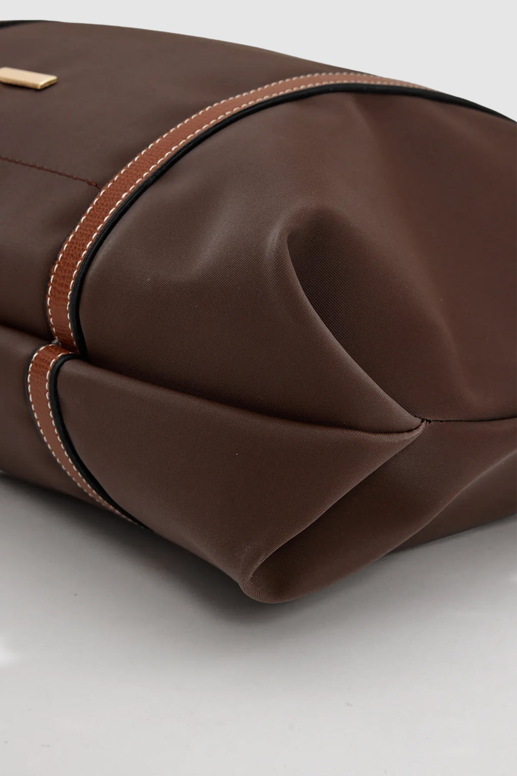 Velie Paraşüt Kumaş Şeritli Shopper Çanta Acı Kahve-Taba
