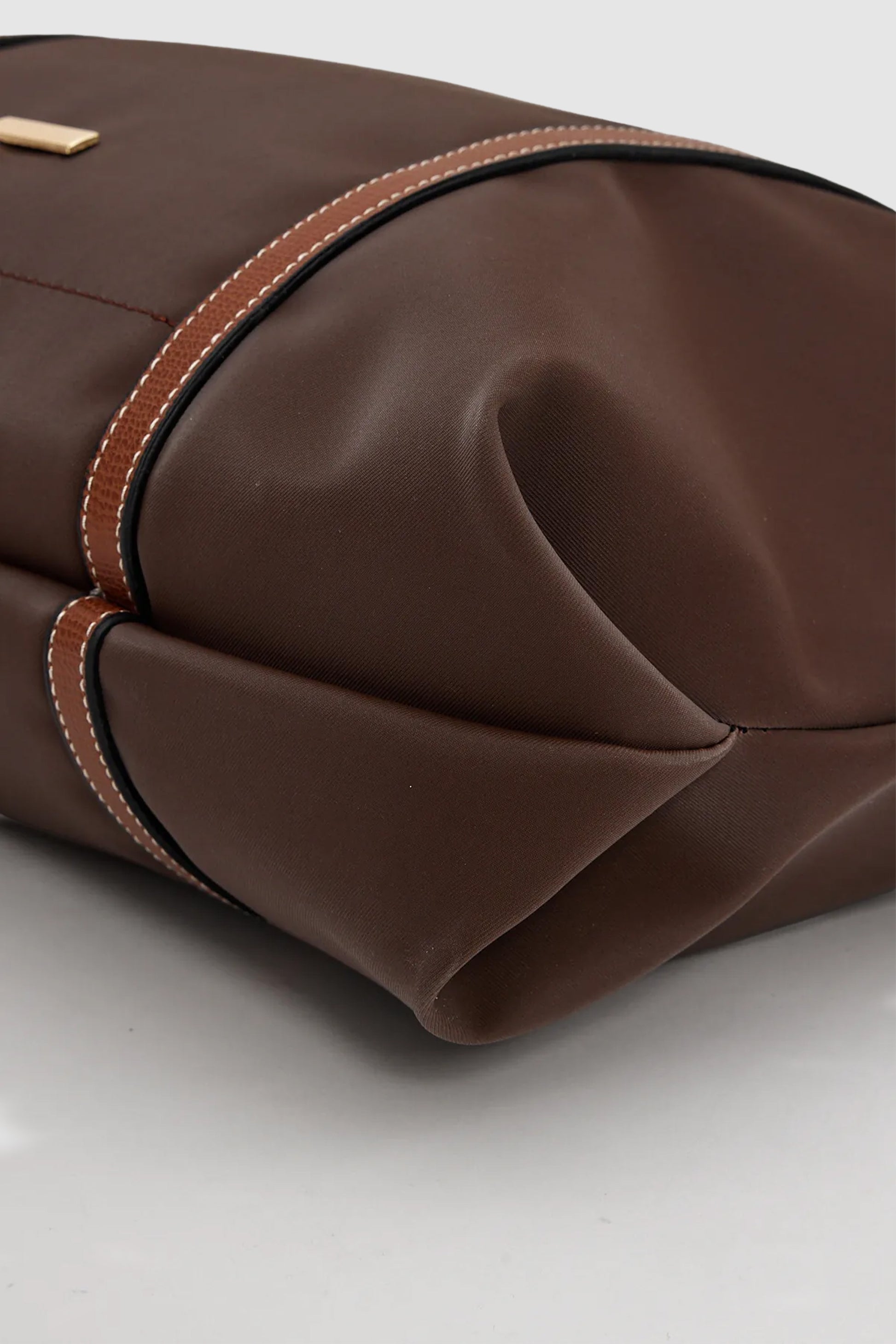 Velie Paraşüt Kumaş Şeritli Shopper Çanta Acı Kahve-Taba