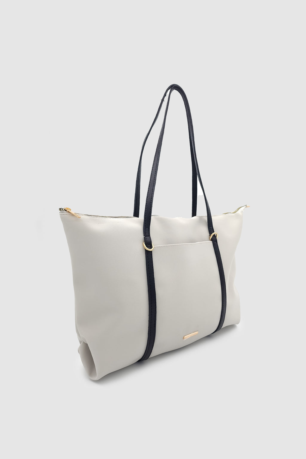 Velie Paraşüt Kumaş Şeritli Shopper Çanta Gri-Siyah