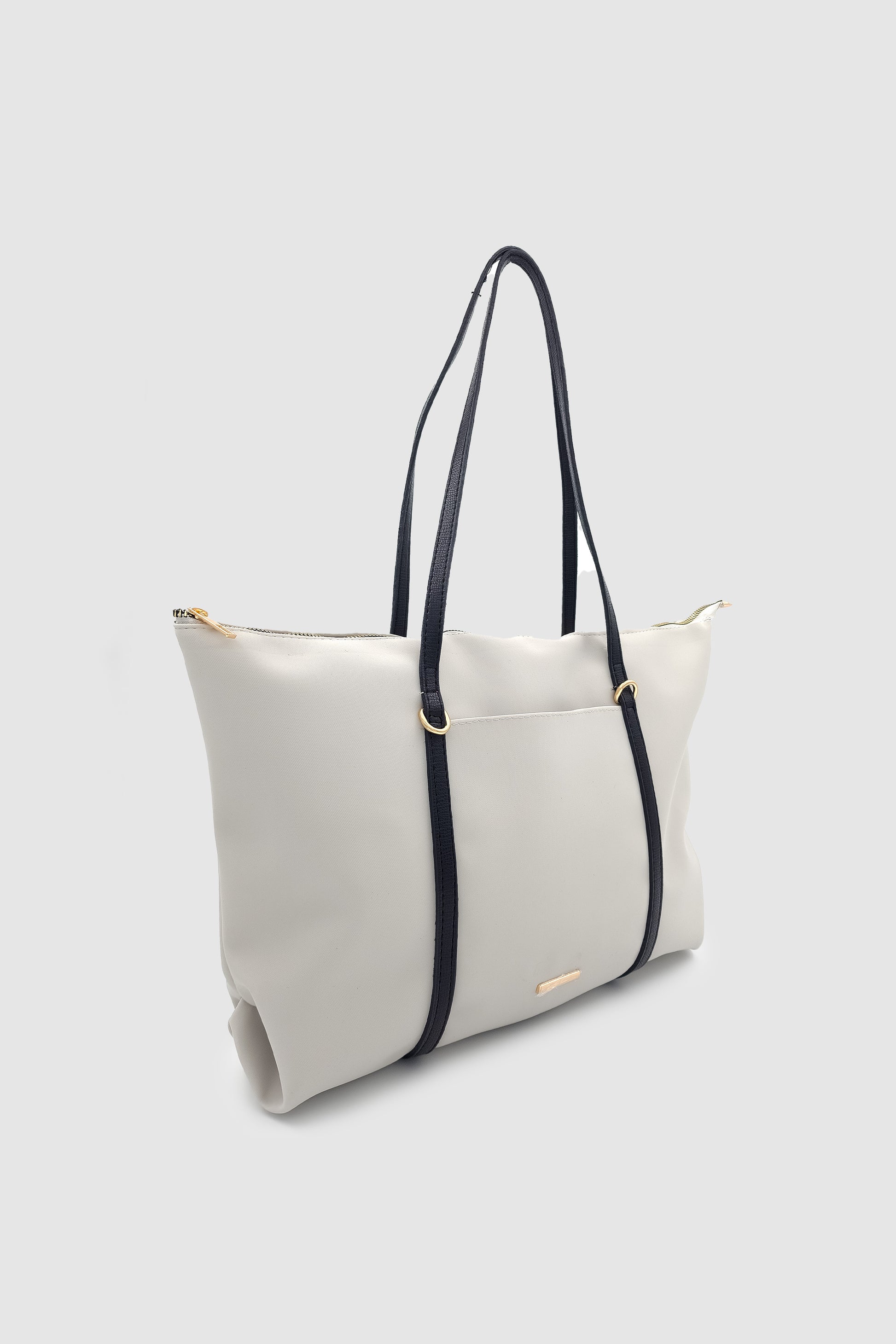 Velie Paraşüt Kumaş Şeritli Shopper Çanta Gri-Siyah