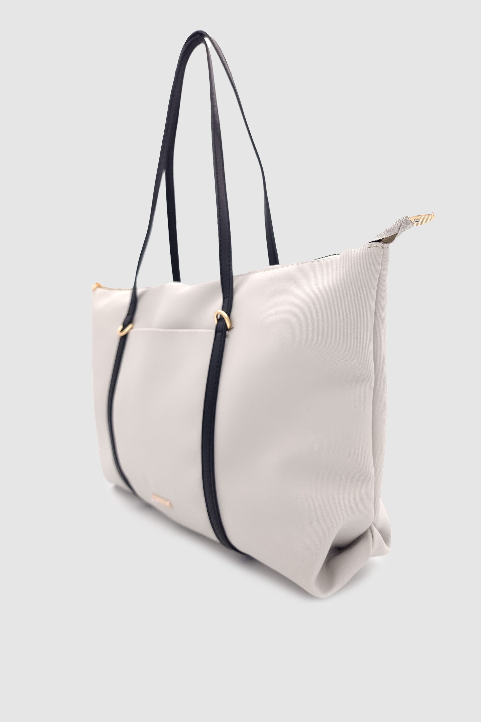 Velie Paraşüt Kumaş Şeritli Shopper Çanta Gri-Siyah