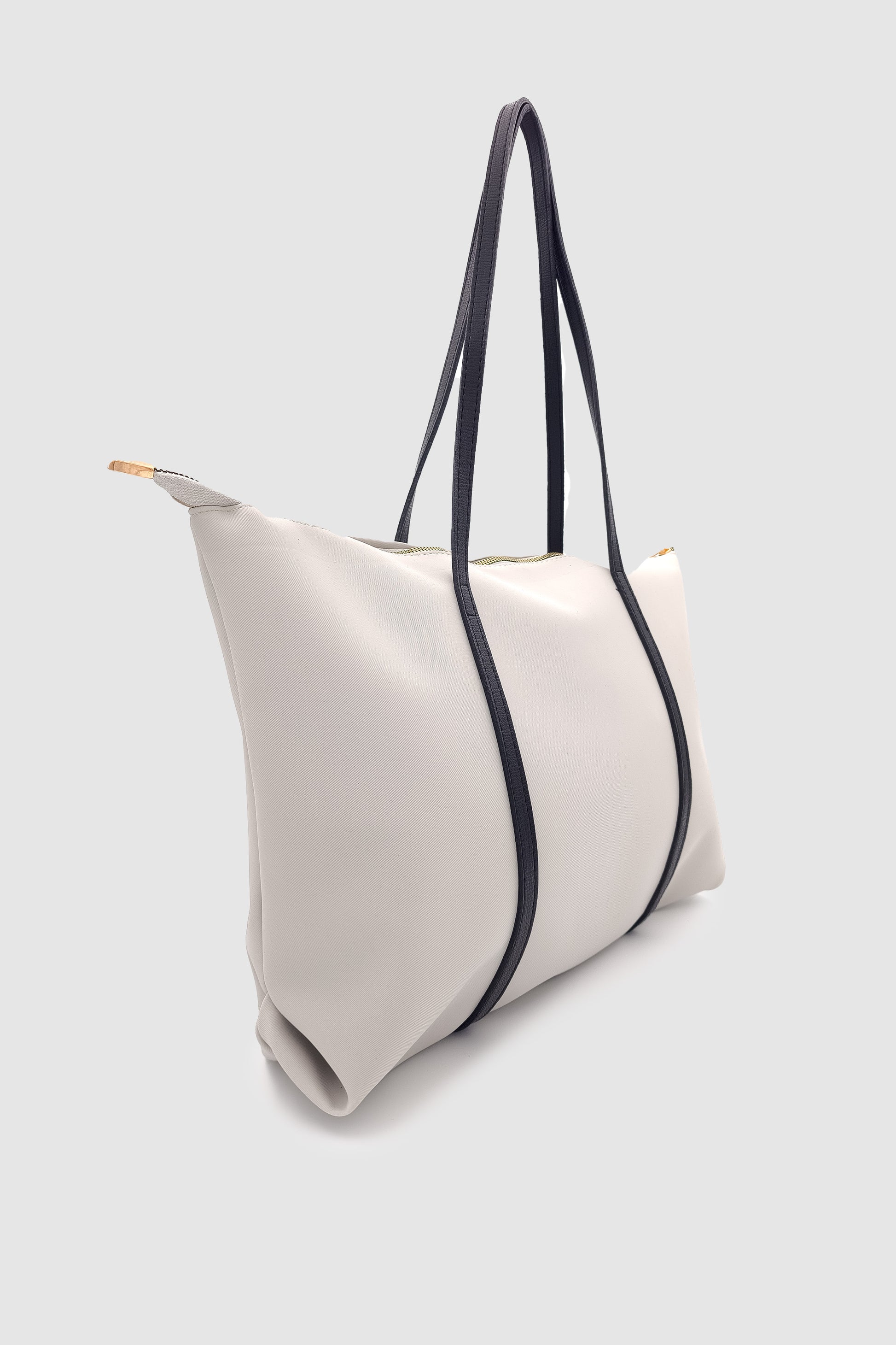 Velie Paraşüt Kumaş Şeritli Shopper Çanta Gri-Siyah