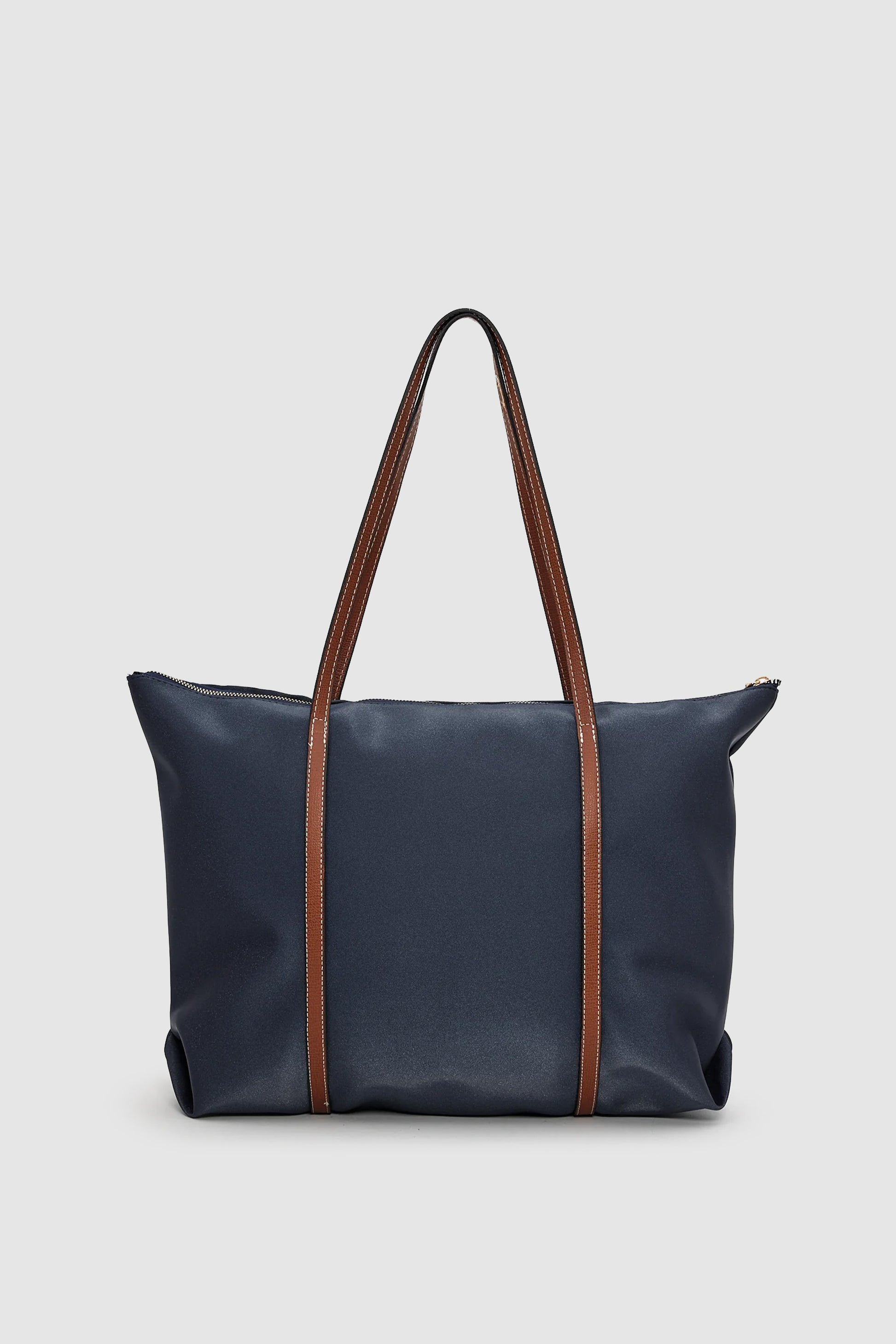 Velie Paraşüt Kumaş Şeritli Shopper Çanta Lacivert-Taba
