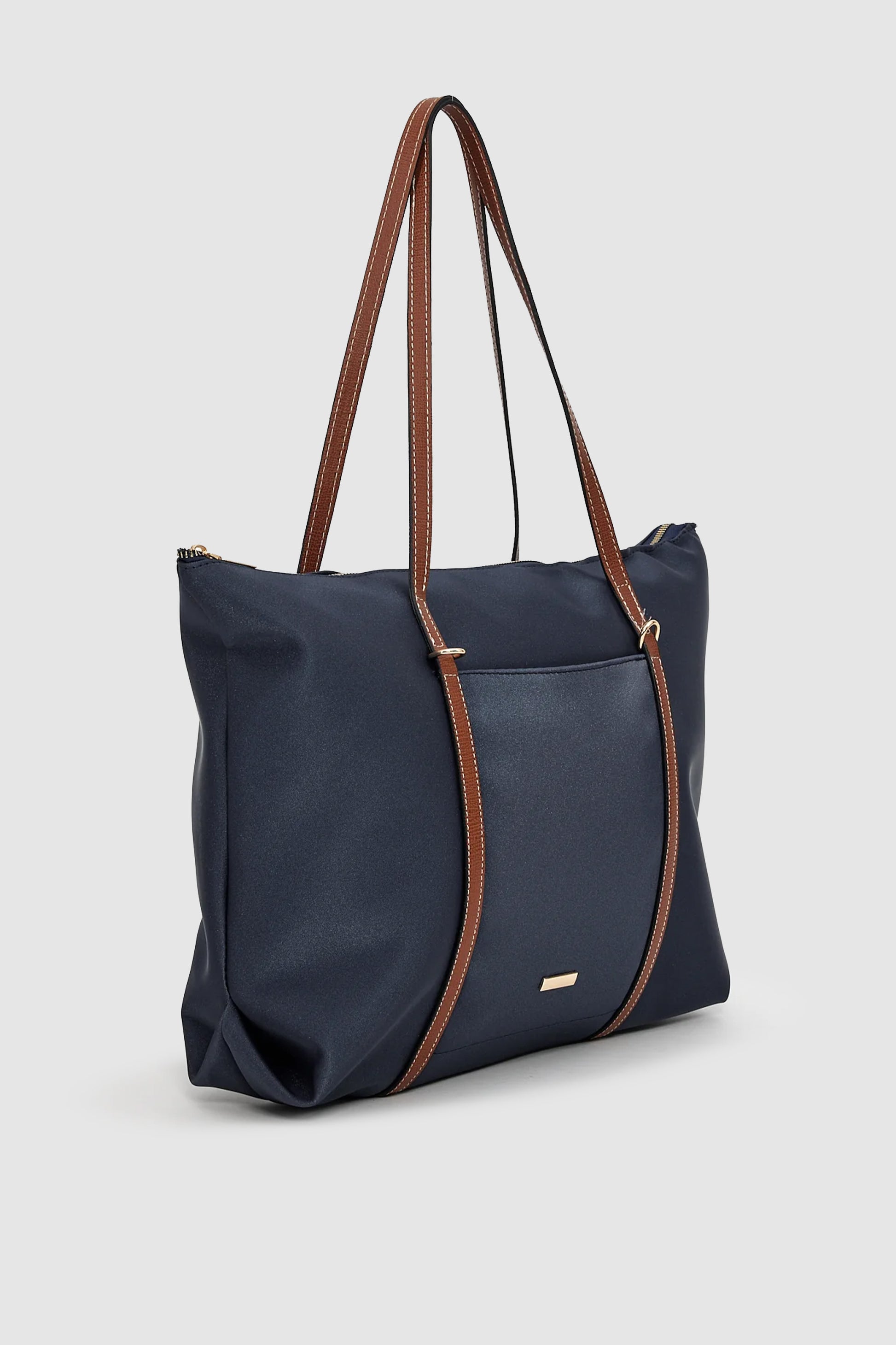 Velie Paraşüt Kumaş Şeritli Shopper Çanta Lacivert-Taba