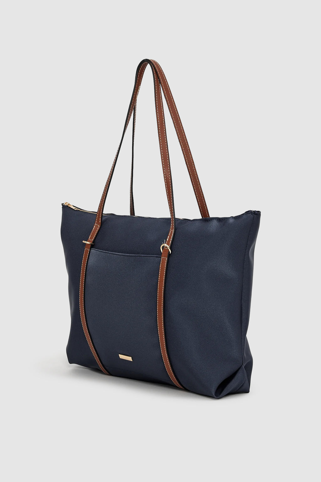 Velie Paraşüt Kumaş Şeritli Shopper Çanta Lacivert-Taba