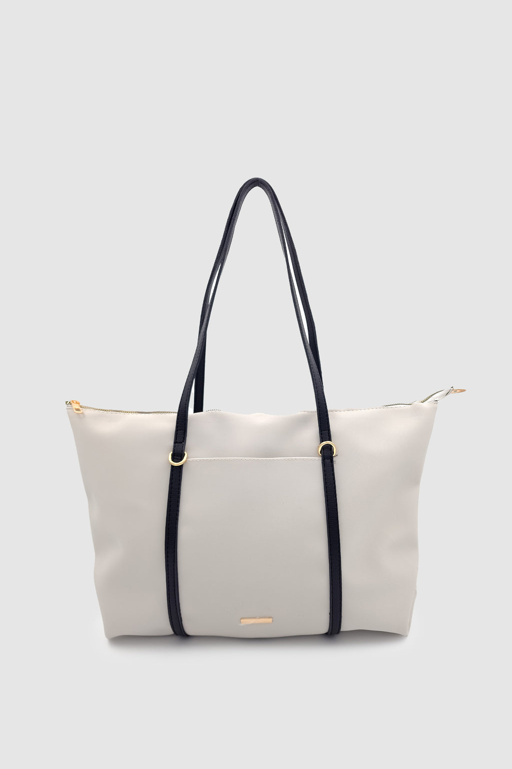 Velie Paraşüt Kumaş Şeritli Shopper Çanta Gri-Siyah