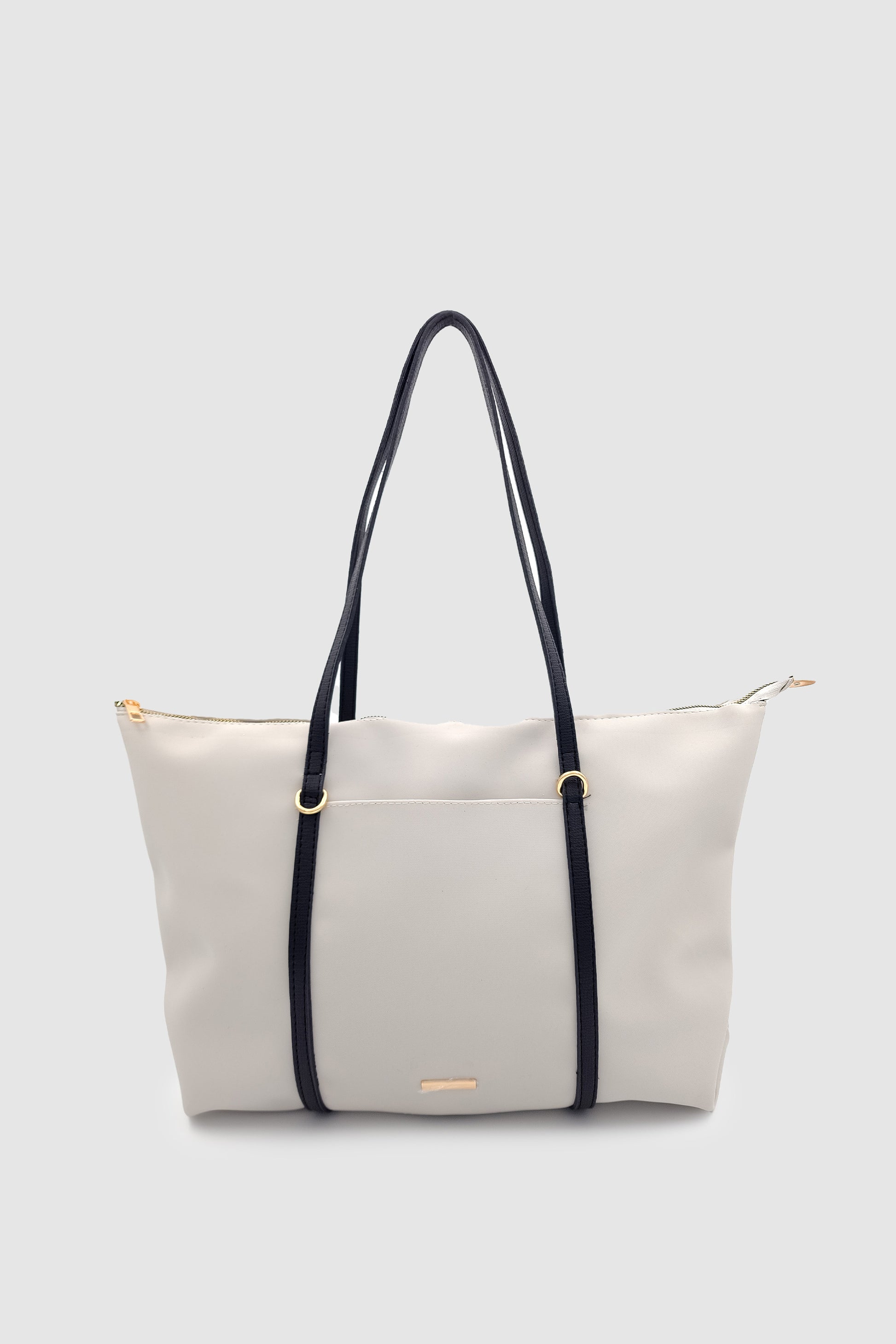 Velie Paraşüt Kumaş Şeritli Shopper Çanta Gri-Siyah