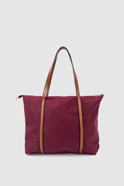 Velie Paraşüt Kumaş Şeritli Shopper Çanta Bordo-Taba