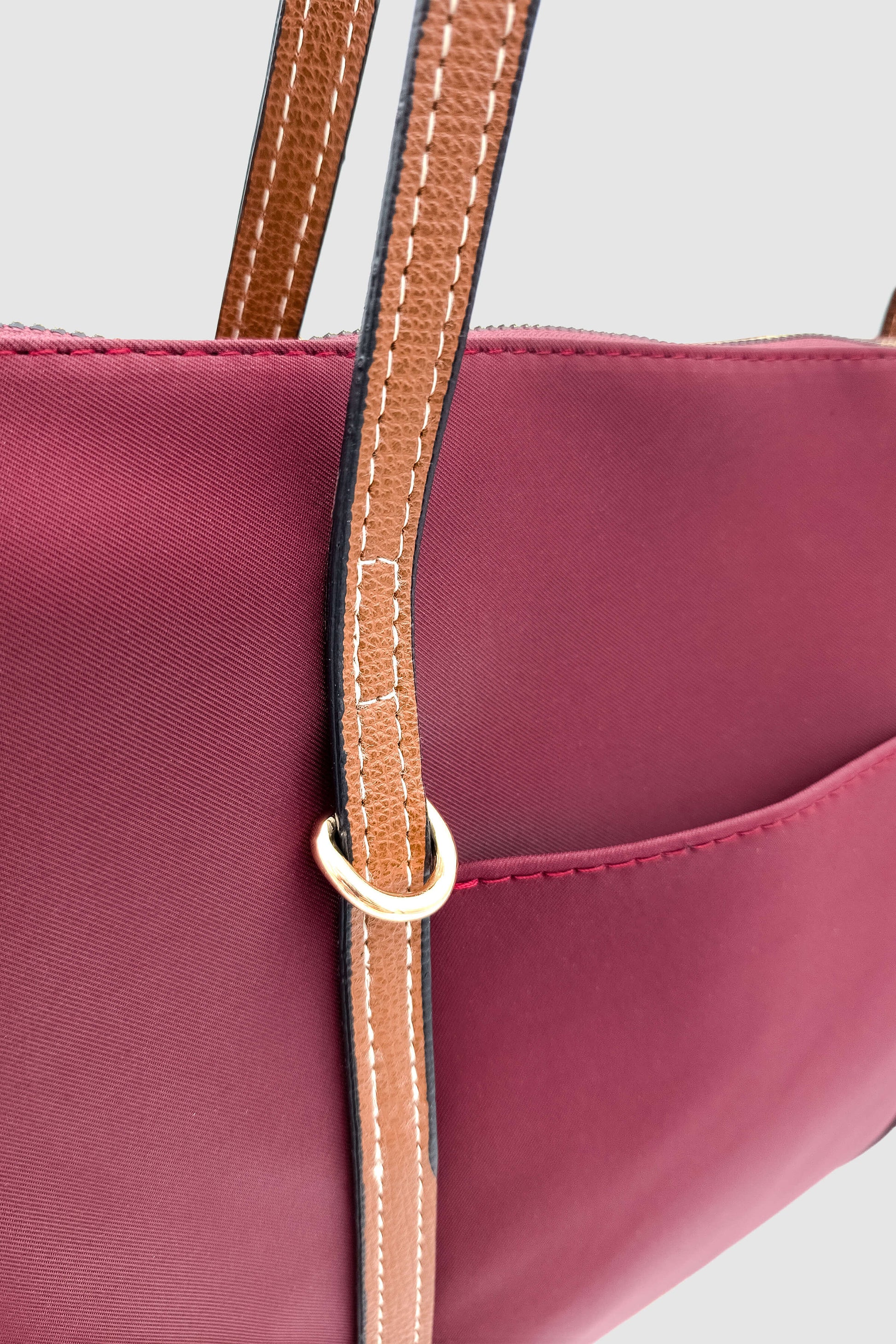 Velie Paraşüt Kumaş Şeritli Shopper Çanta Bordo-Taba