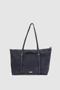 Velie Paraşüt Kumaş Şeritli Shopper Çanta Siyah