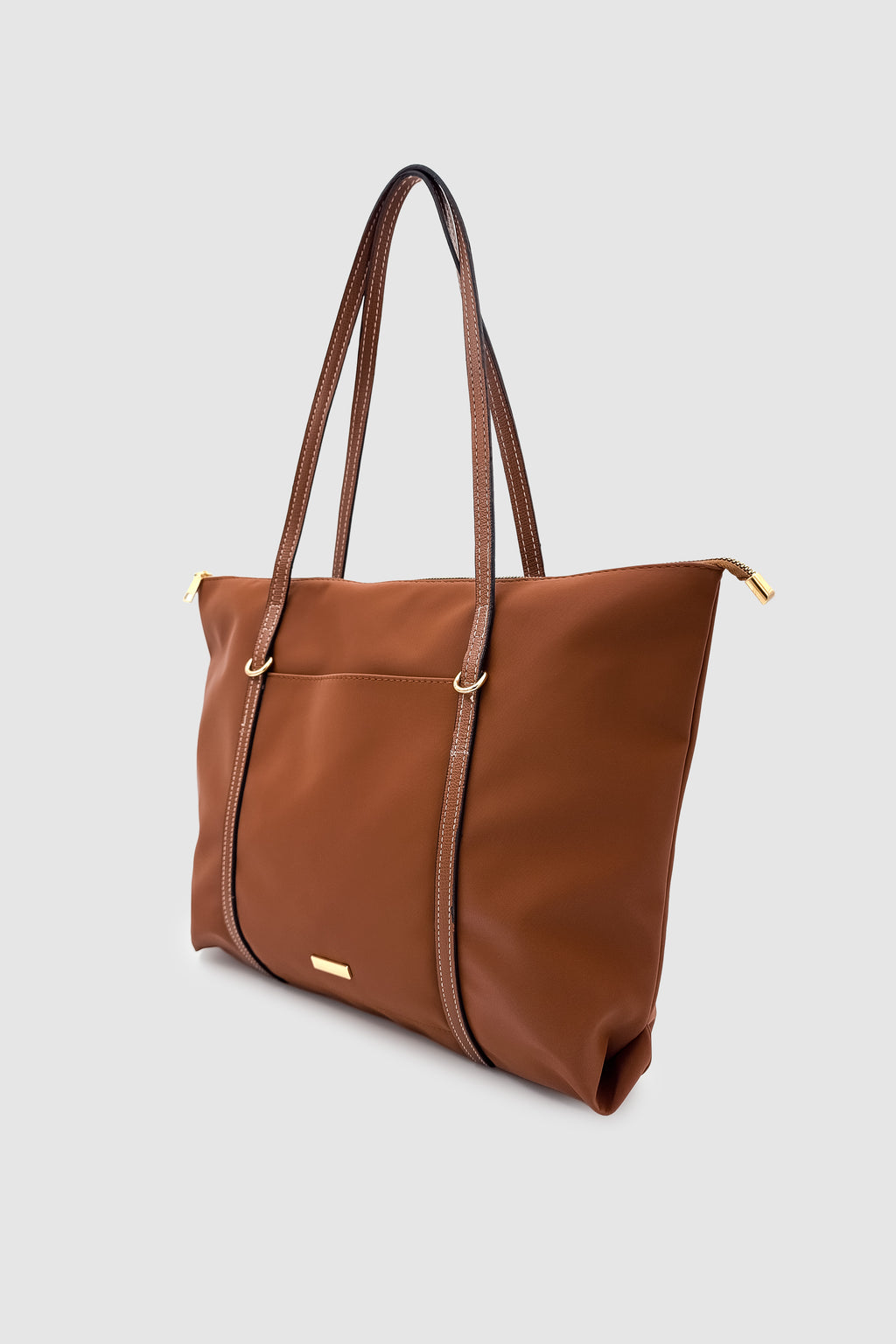 Velie Paraşüt Kumaş Şeritli Shopper Çanta Taba