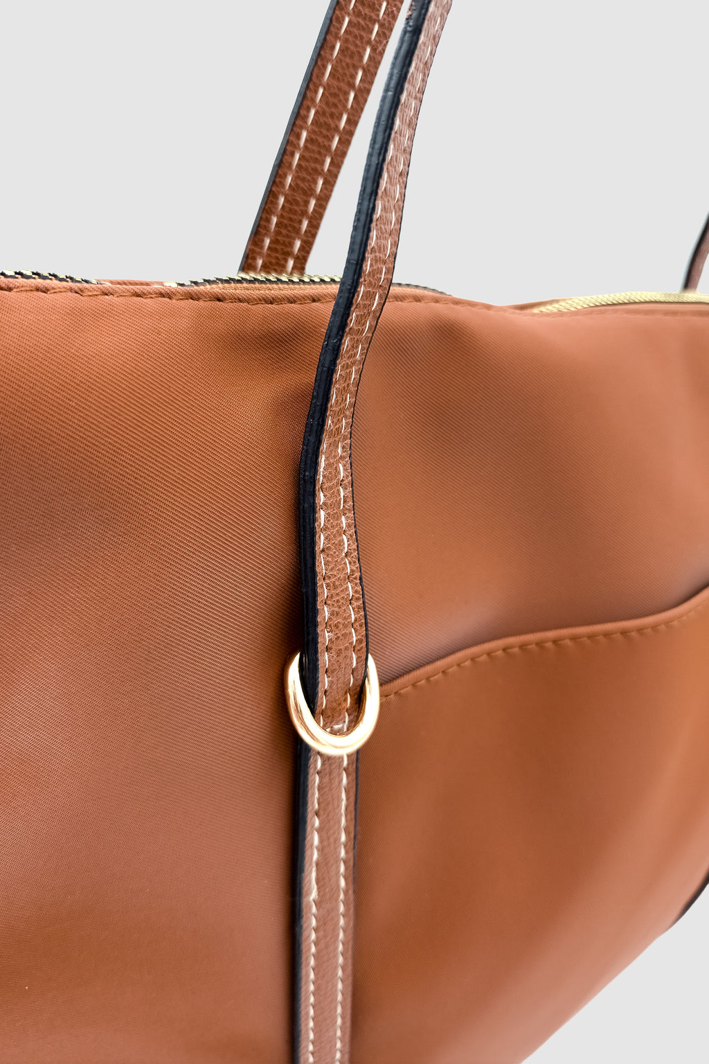 Velie Paraşüt Kumaş Şeritli Shopper Çanta Taba