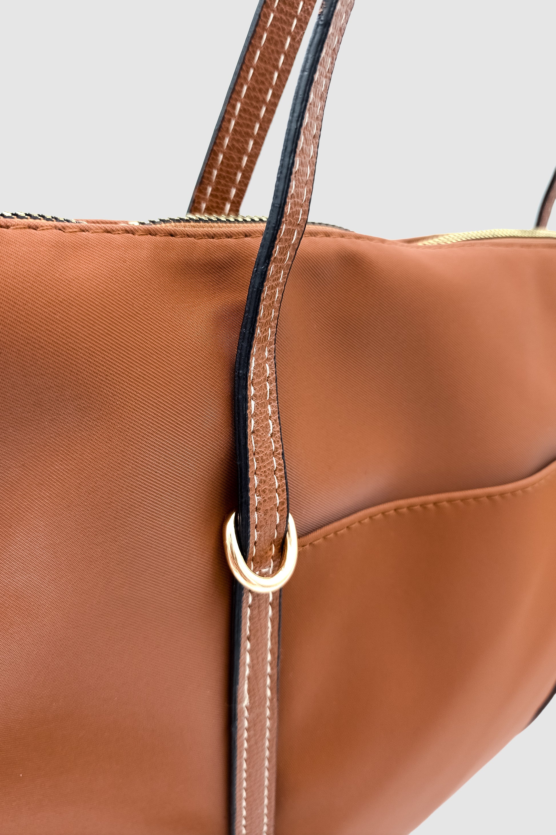 Velie Paraşüt Kumaş Şeritli Shopper Çanta Taba