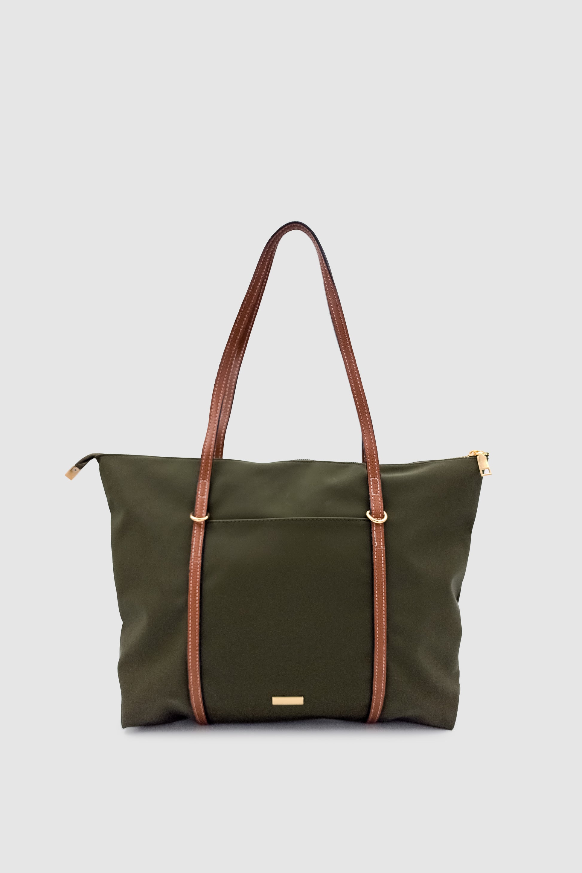 Velie Paraşüt Kumaş Şeritli Shopper Çanta Haki-Taba