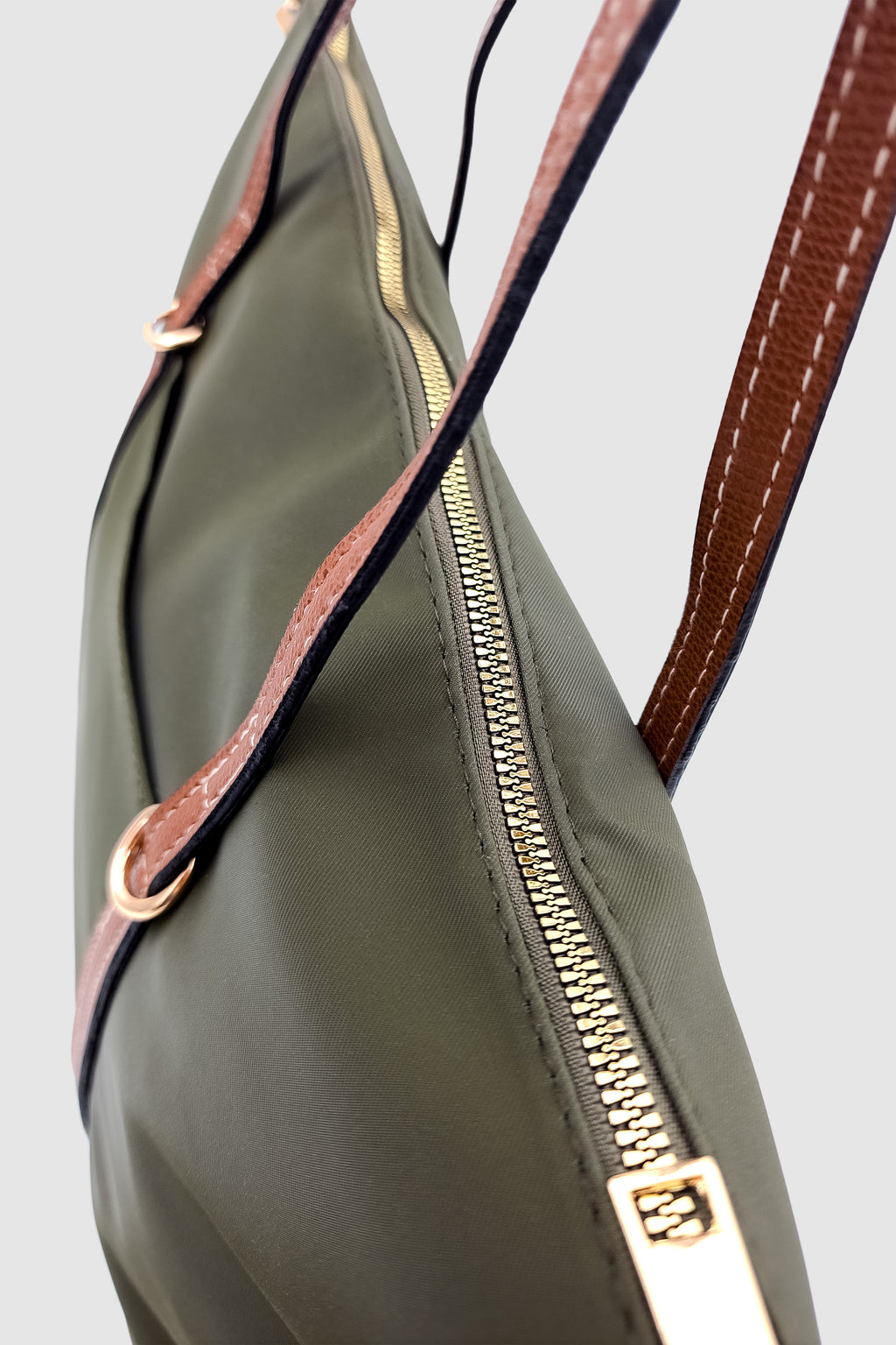 Velie Paraşüt Kumaş Şeritli Shopper Çanta Haki-Taba