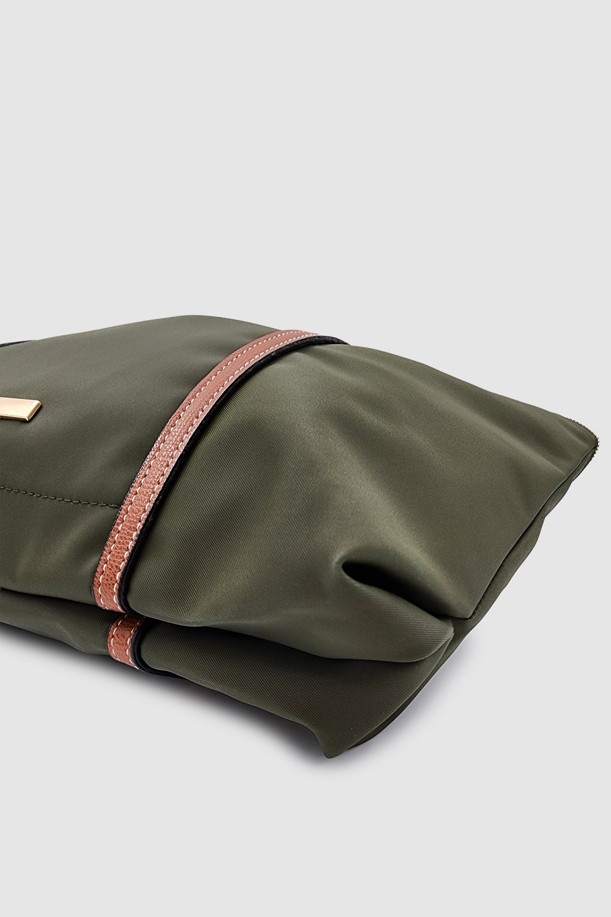 Velie Paraşüt Kumaş Şeritli Shopper Çanta Haki-Taba