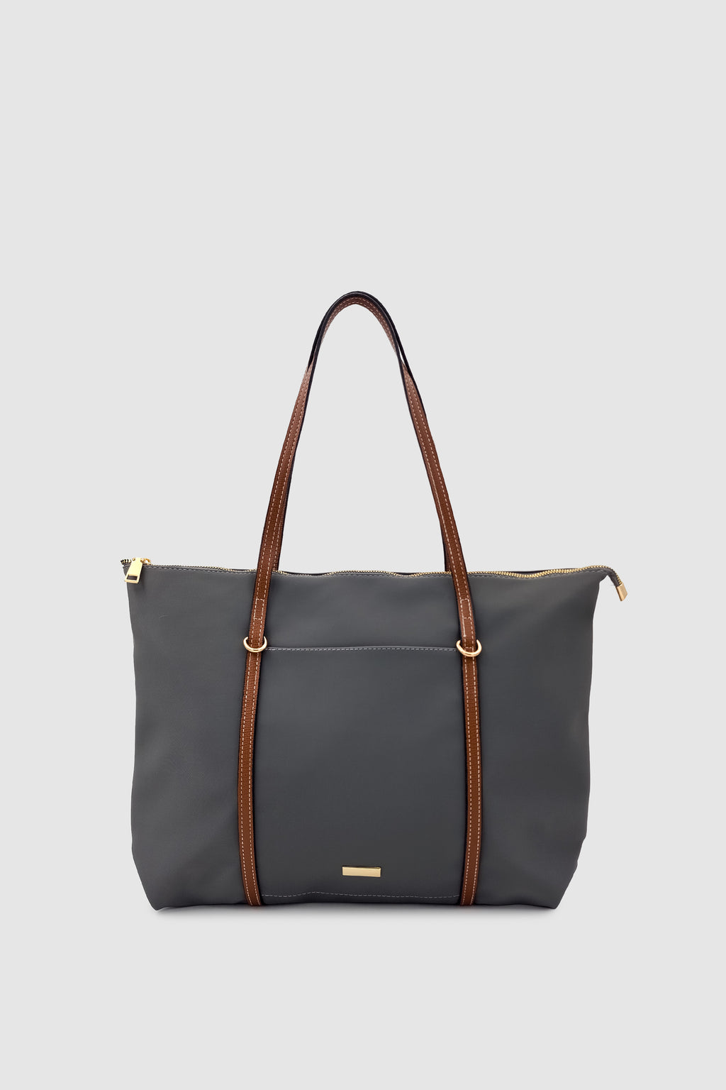 Velie Paraşüt Kumaş Şeritli Shopper Çanta Gri-Taba
