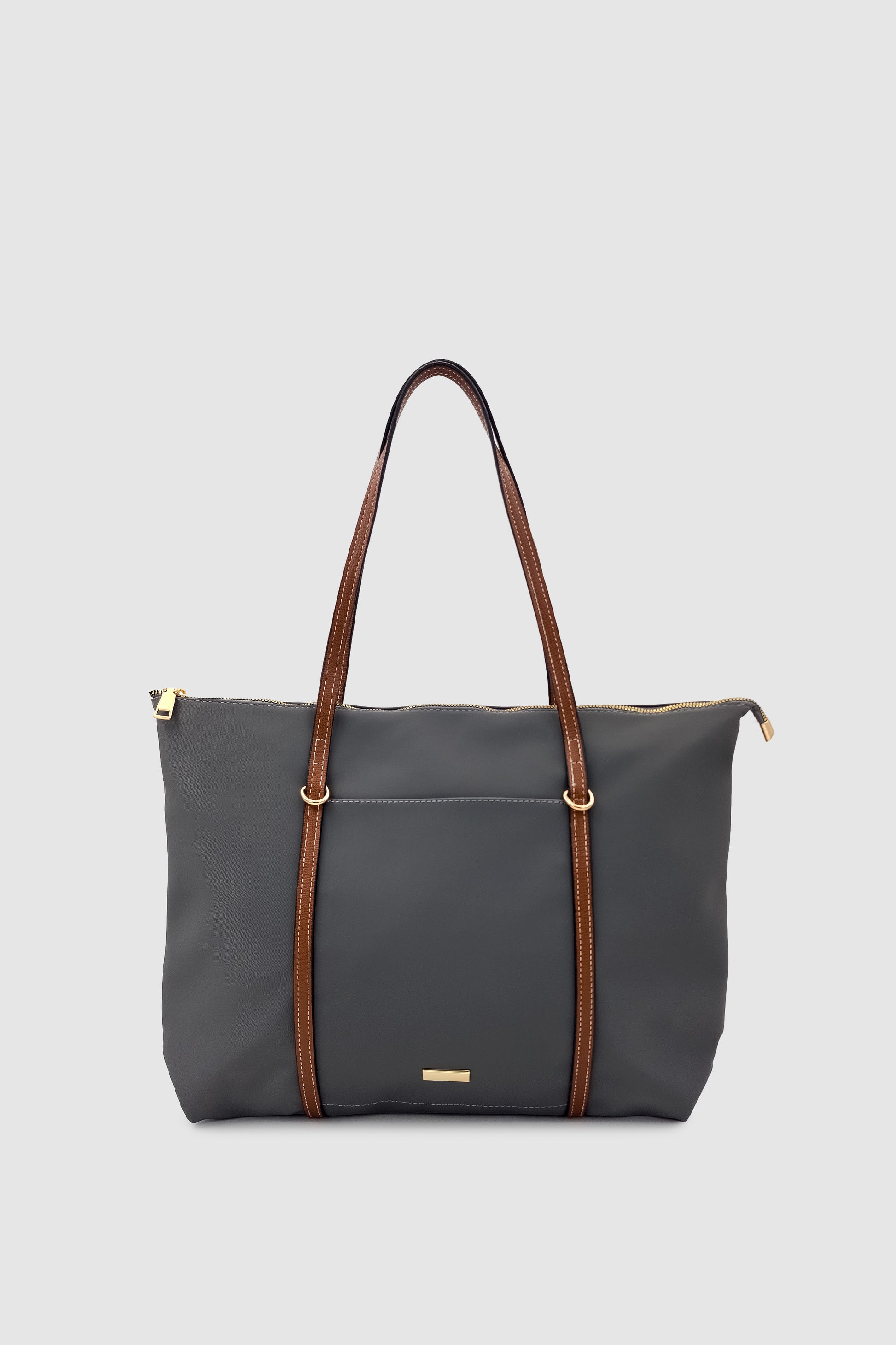 Velie Paraşüt Kumaş Şeritli Shopper Çanta Gri-Taba