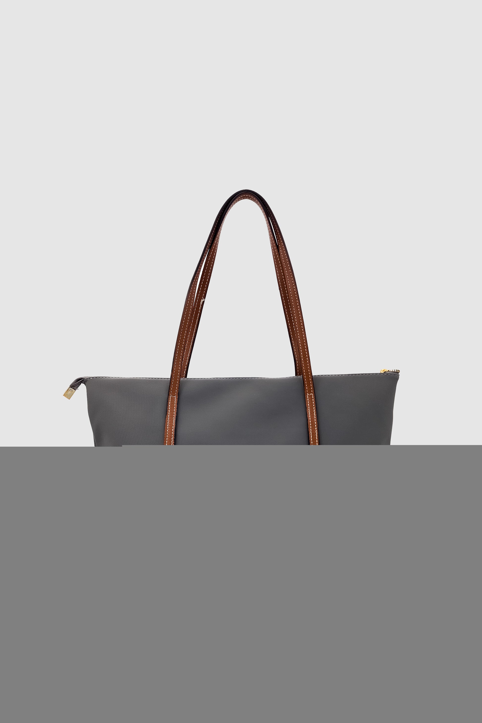 Velie Paraşüt Kumaş Şeritli Shopper Çanta Gri-Taba