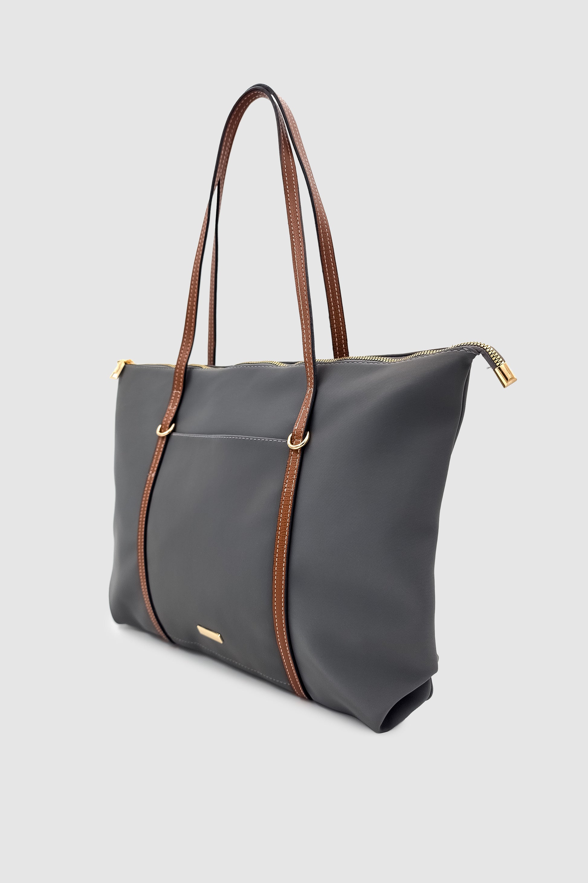 Velie Paraşüt Kumaş Şeritli Shopper Çanta Gri-Taba