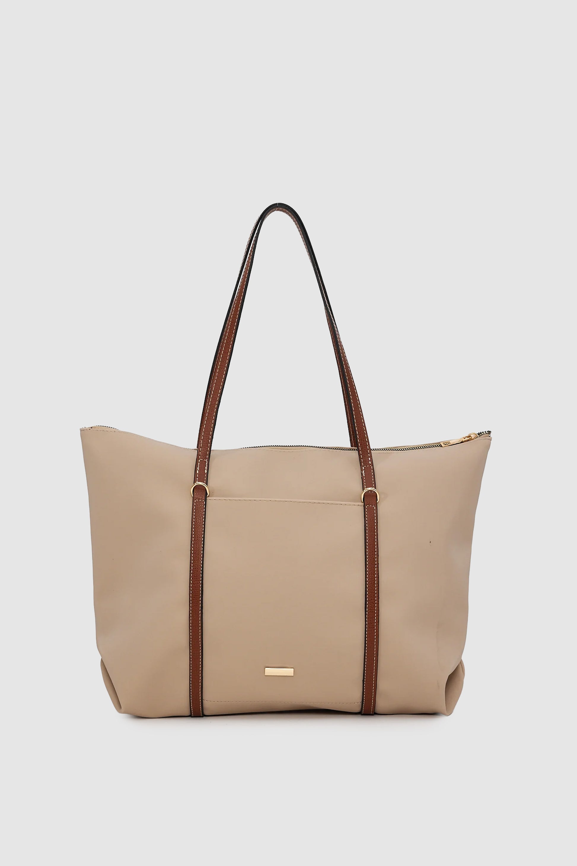Velie Paraşüt Kumaş Şeritli Shopper Çanta Vizon-Taba