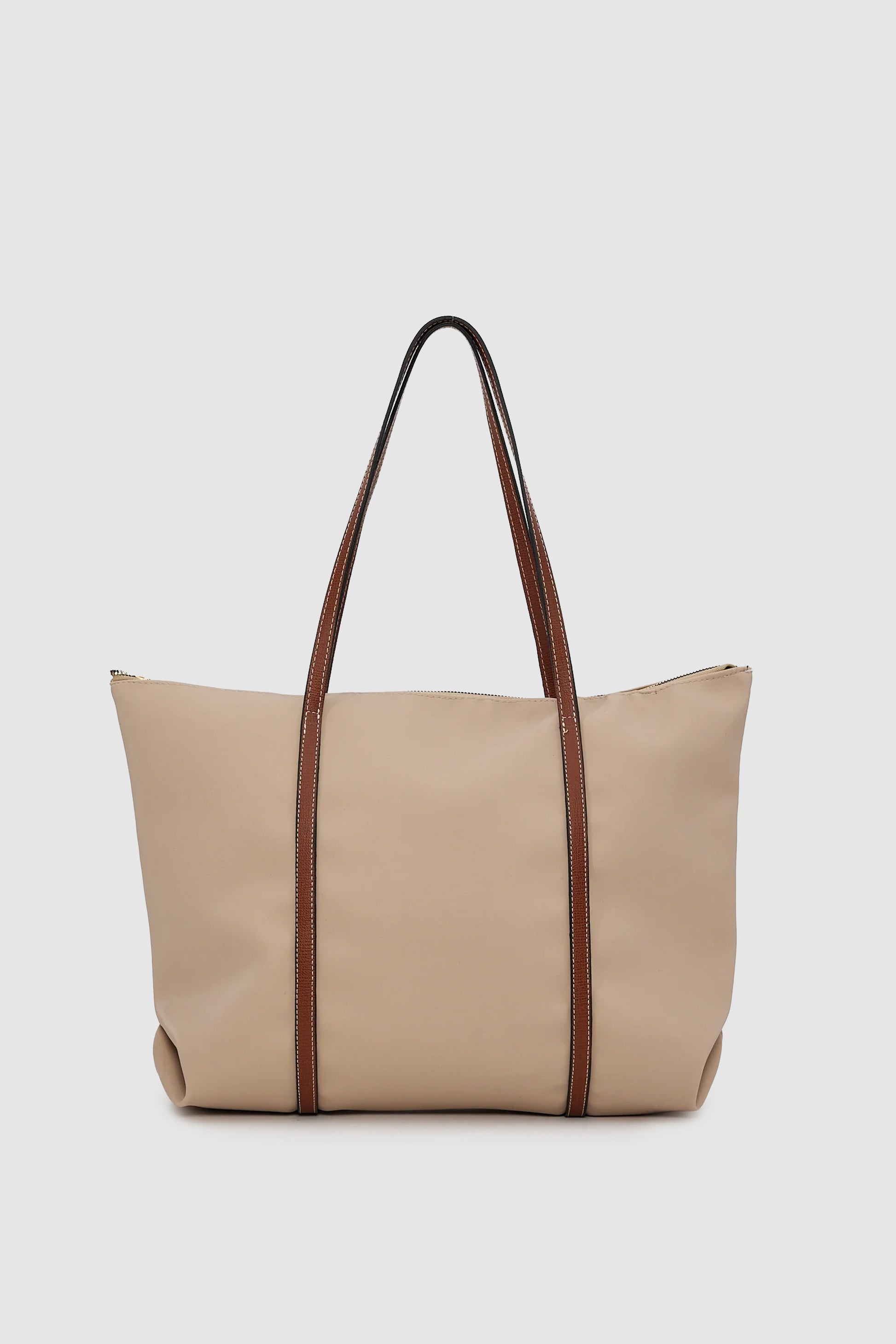 Velie Paraşüt Kumaş Şeritli Shopper Çanta Vizon-Taba