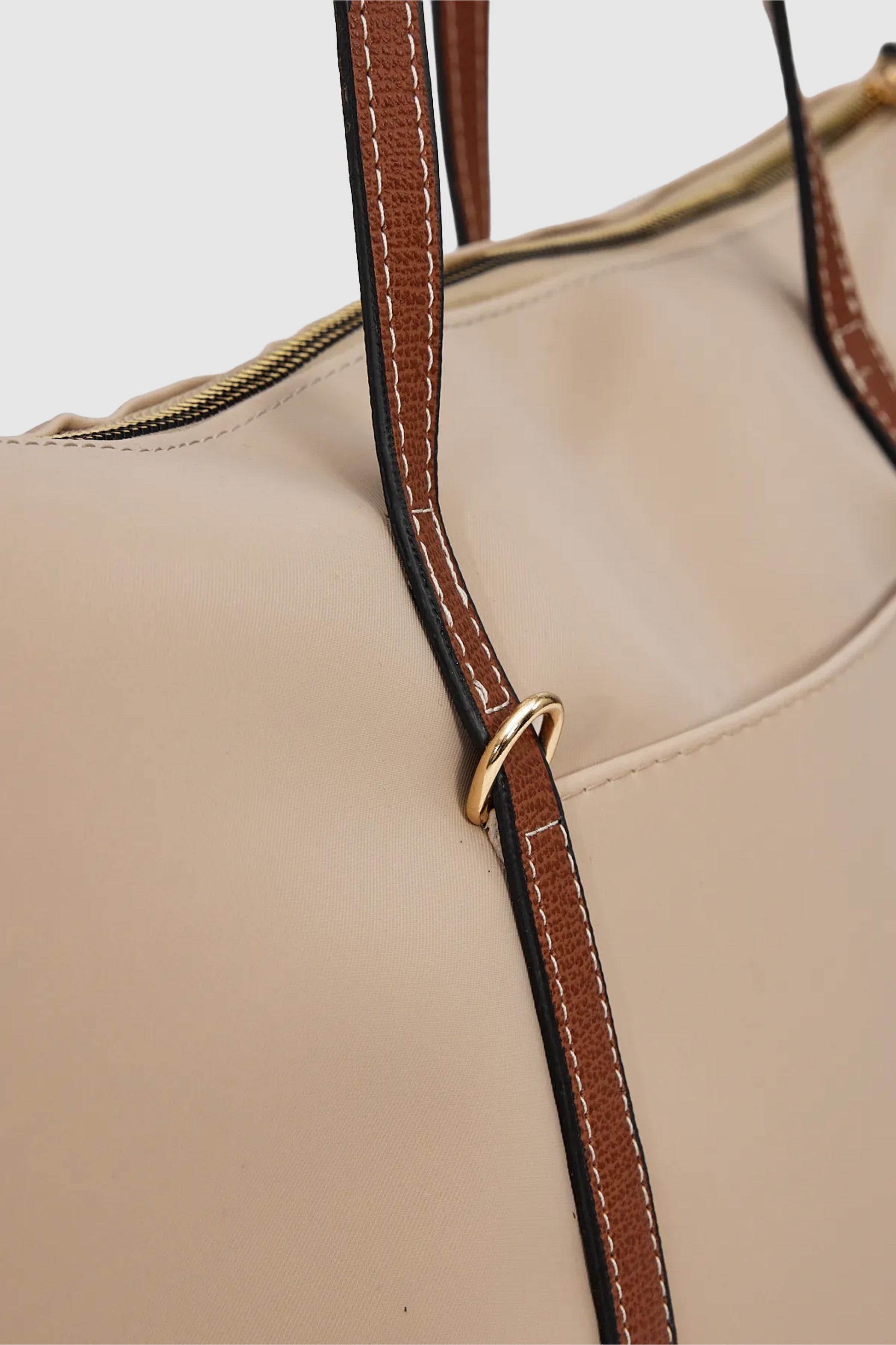 Velie Paraşüt Kumaş Şeritli Shopper Çanta Vizon-Taba